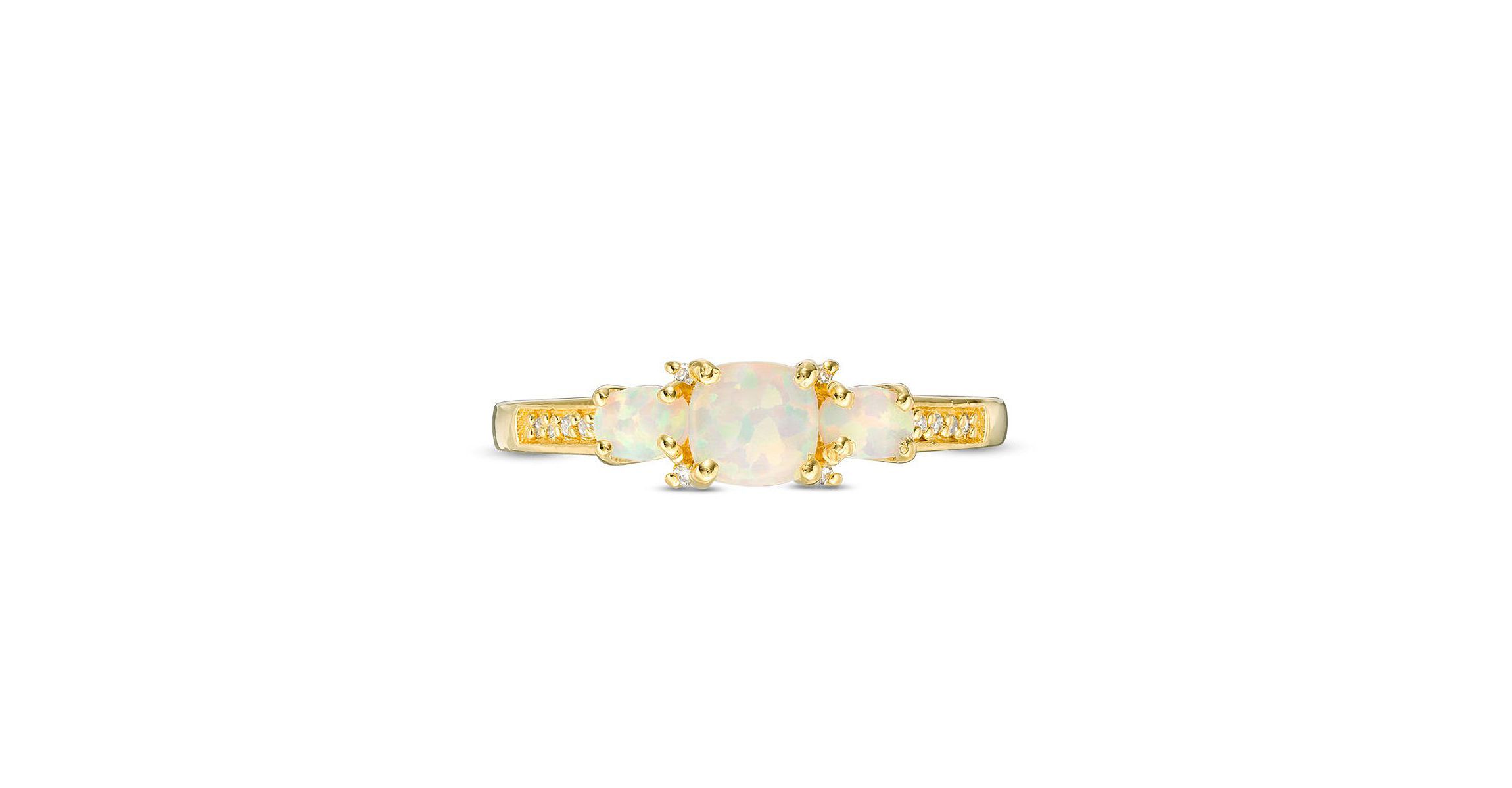 Lab Created 0.59 ct. t.w. Lab-created Opal and Diamond Accent Ring in Gold Plated Sterling Silver