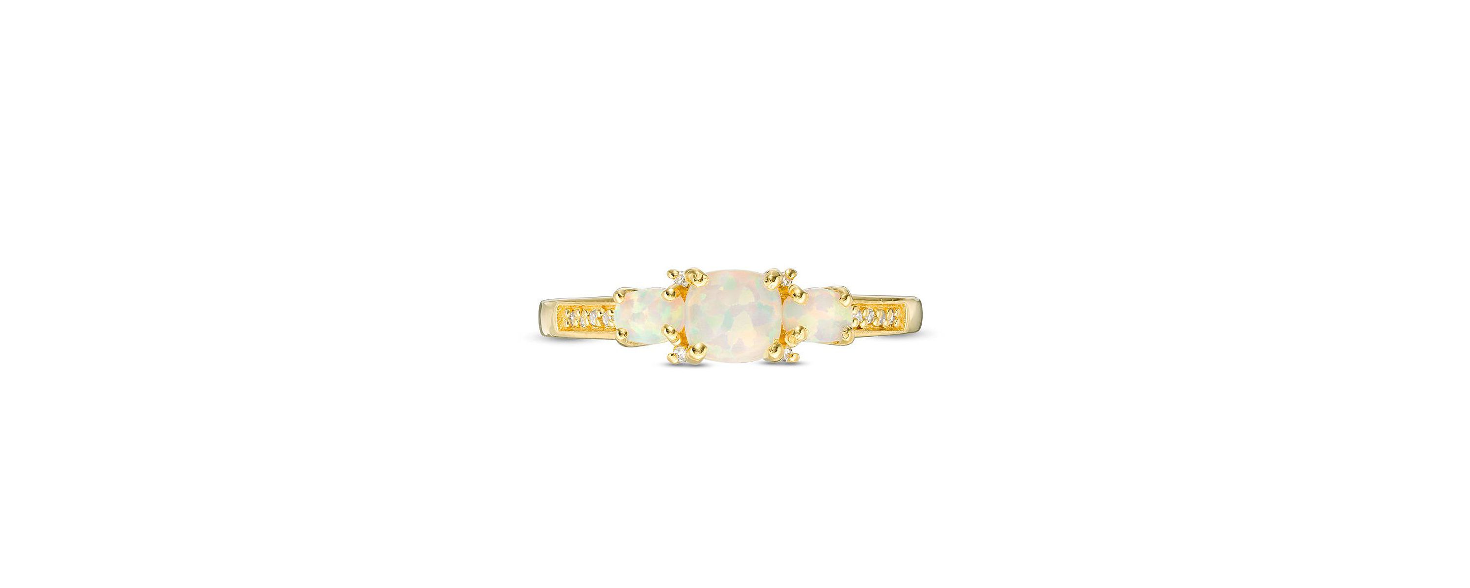 Lab Created 0.59 ct. t.w. Lab-created Opal and Diamond Accent Ring in Gold Plated Sterling Silver