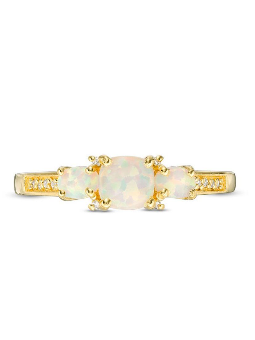 Lab Created 0.59 ct. t.w. Lab-created Opal and Diamond Accent Ring in Gold Plated Sterling Silver
