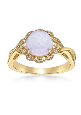 Gemminded Lab Created 1 ct. t.w. Lab-created Opal and 1/10 ct. t.w. Lab-Created White Sapphire Ring in Gold Plated Sterling Silver