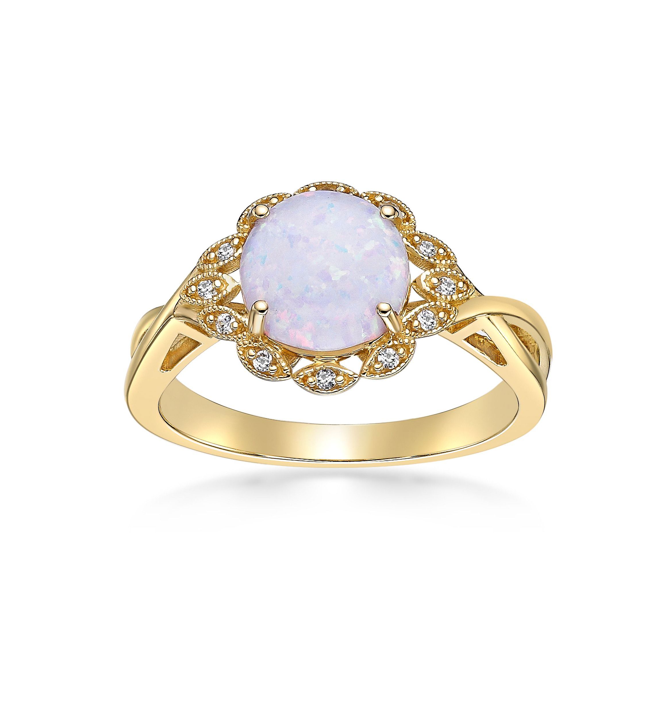 Lab Created 1 ct. t.w. Lab-created Opal and 1/10 ct. t.w. Lab-Created White Sapphire Ring in Gold Plated Sterling Silver