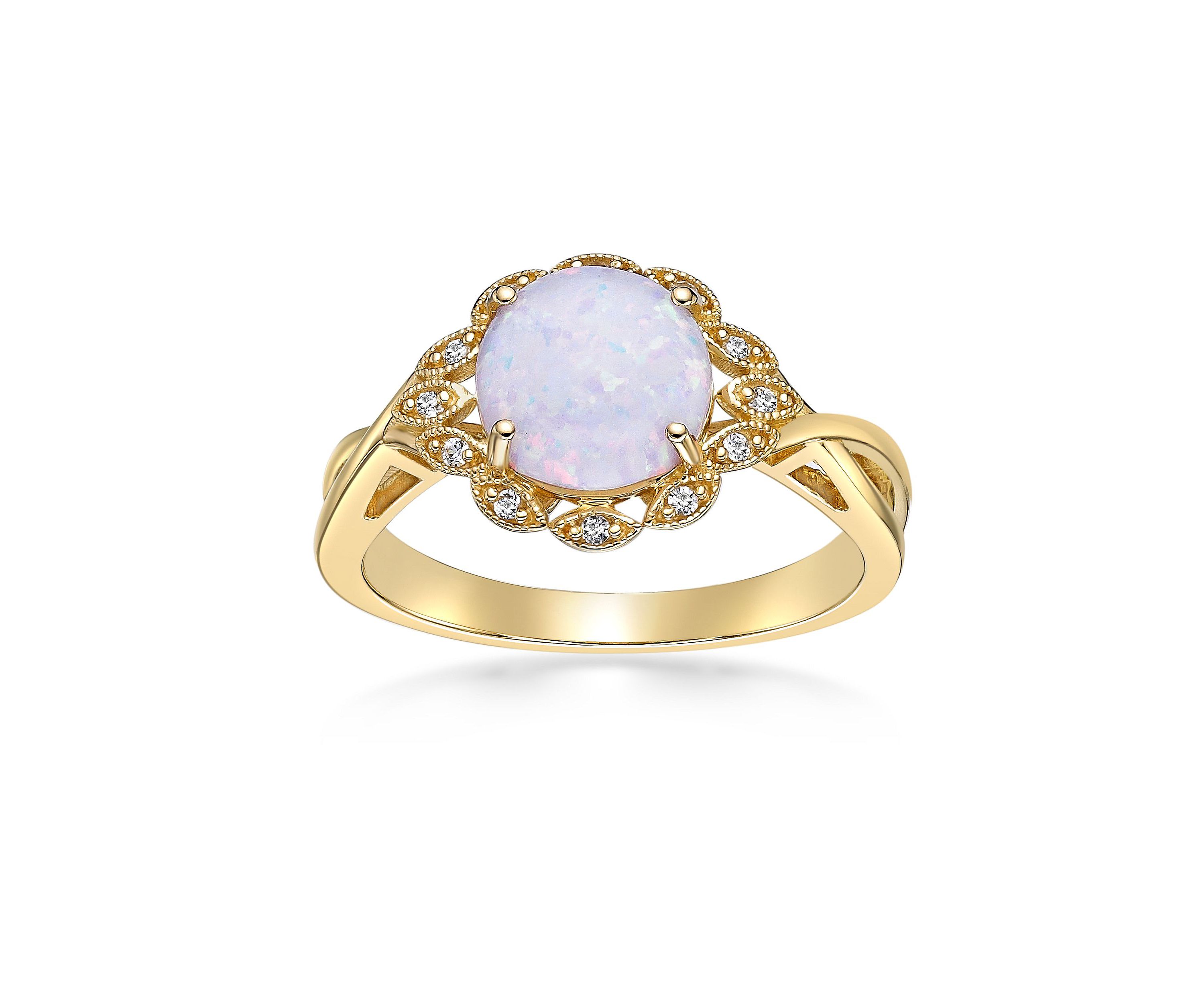 Lab Created 1 ct. t.w. Lab-created Opal and 1/10 ct. t.w. Lab-Created White Sapphire Ring in Gold Plated Sterling Silver