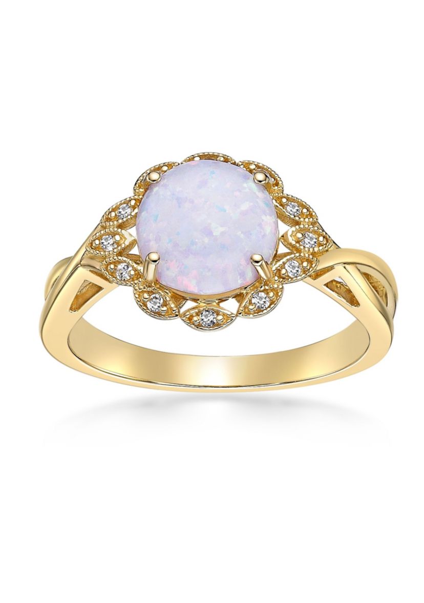 Lab Created 1 ct. t.w. Lab-created Opal and 1/10 ct. t.w. Lab-Created White Sapphire Ring in Gold Plated Sterling Silver