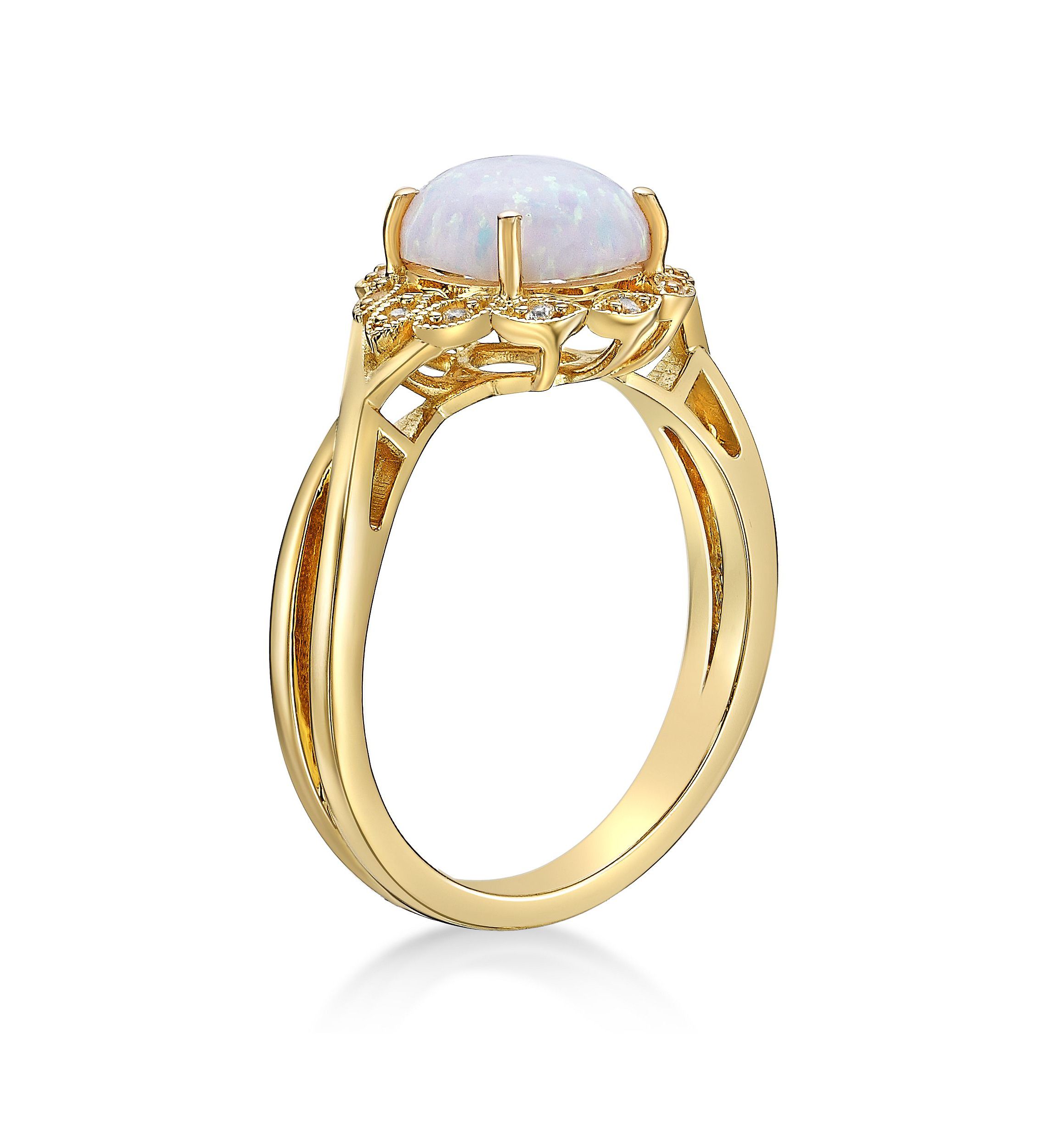 Lab Created 1 ct. t.w. Lab-created Opal and 1/10 ct. t.w. Lab-Created White Sapphire Ring in Gold Plated Sterling Silver