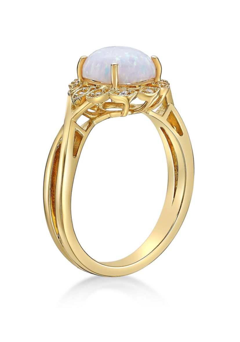 Lab Created 1 ct. t.w. Lab-created Opal and 1/10 ct. t.w. Lab-Created White Sapphire Ring in Gold Plated Sterling Silver