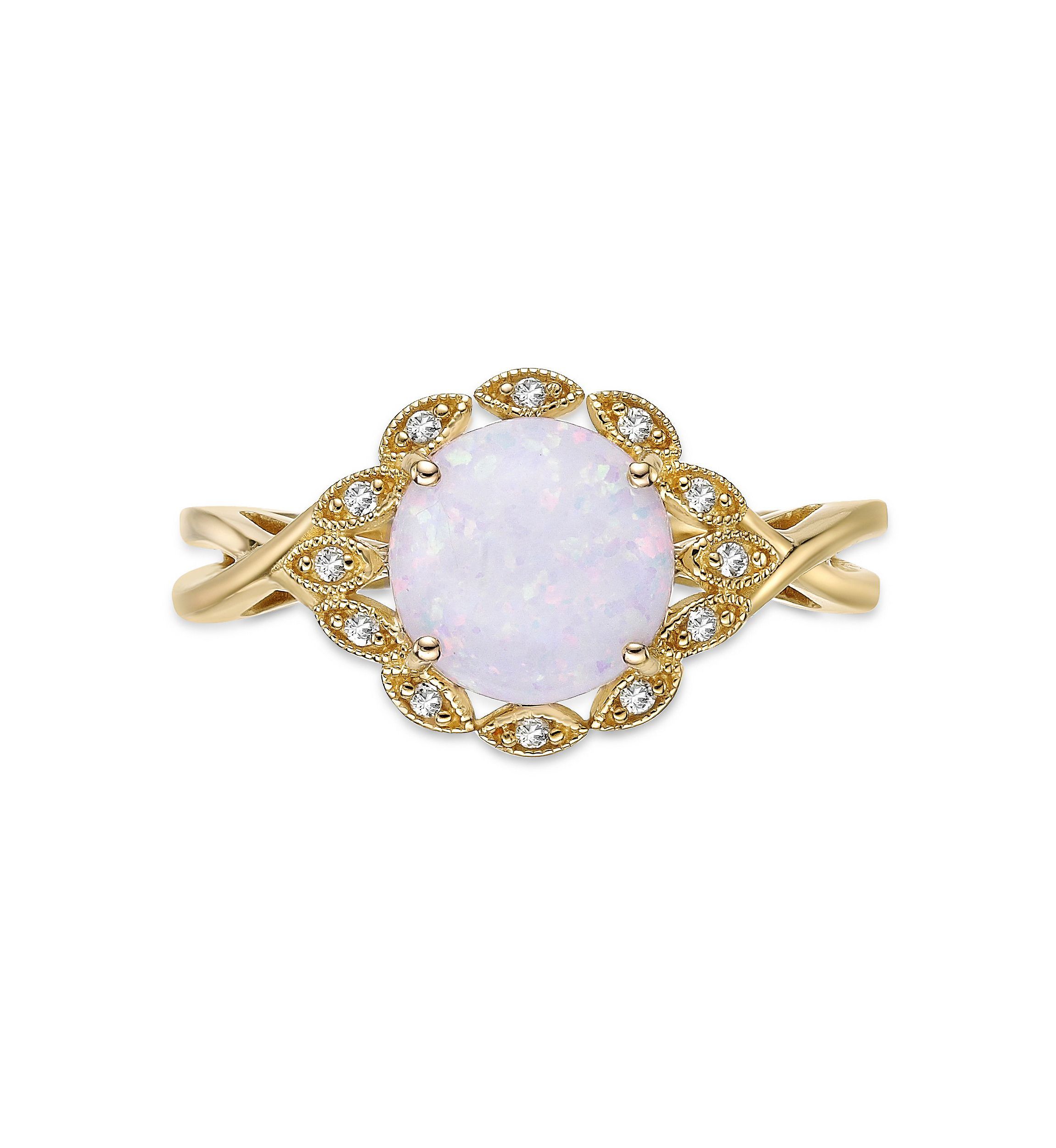 Lab Created 1 ct. t.w. Lab-created Opal and 1/10 ct. t.w. Lab-Created White Sapphire Ring in Gold Plated Sterling Silver