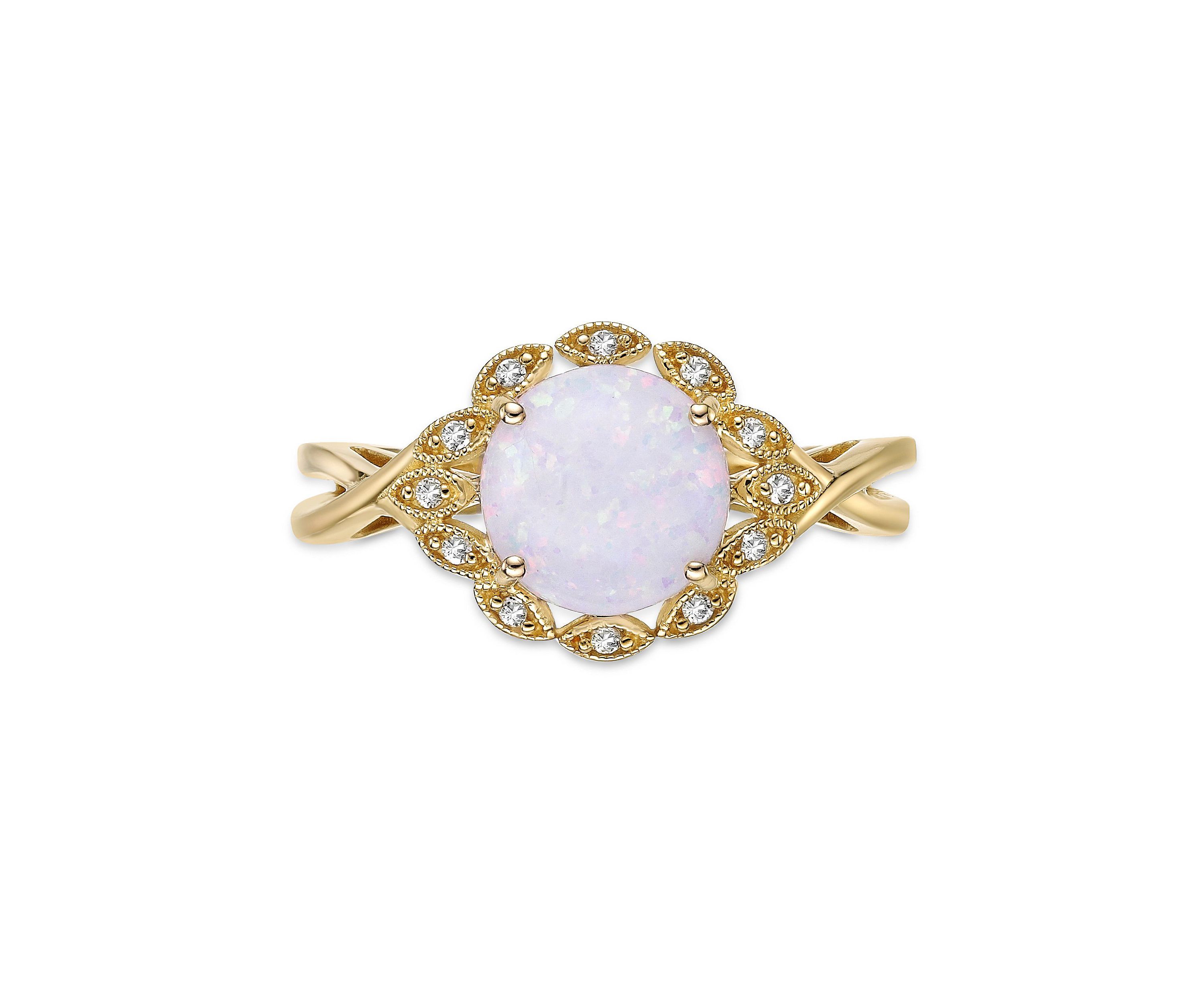 Lab Created 1 ct. t.w. Lab-created Opal and 1/10 ct. t.w. Lab-Created White Sapphire Ring in Gold Plated Sterling Silver