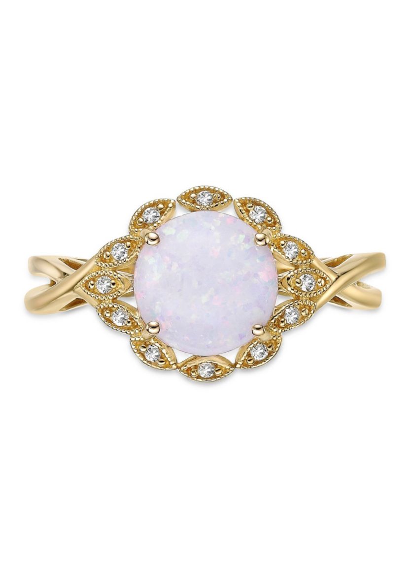 Lab Created 1 ct. t.w. Lab-created Opal and 1/10 ct. t.w. Lab-Created White Sapphire Ring in Gold Plated Sterling Silver