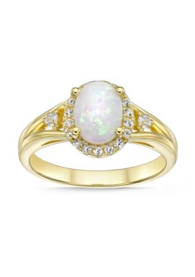 Gemminded Lab Created 0.85 ct. t.w. Lab-created Opal and 1/6 ct. t.w. Lab-Created White Sapphire Ring in Gold Plated Sterling Silver