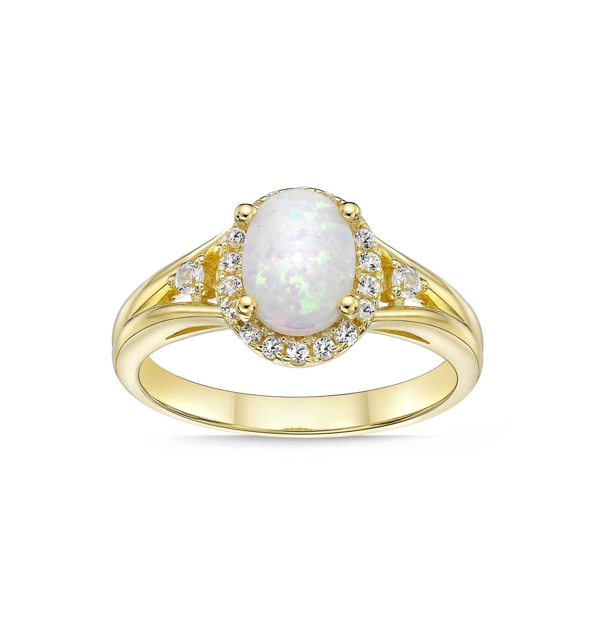 Lab Created 0.85 ct. t.w. Lab-created Opal and 1/6 ct. t.w. Lab-Created White Sapphire Ring in Gold Plated Sterling Silver