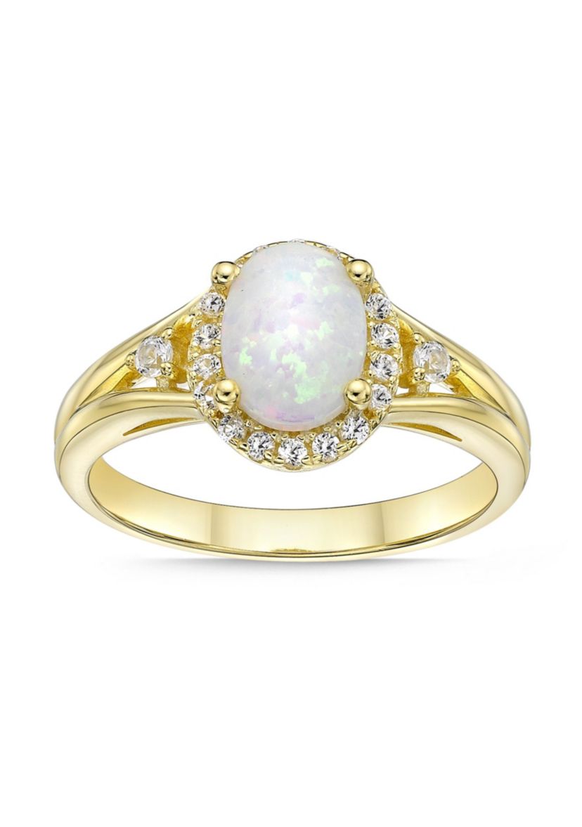 Lab Created 0.85 ct. t.w. Lab-created Opal and 1/6 ct. t.w. Lab-Created White Sapphire Ring in Gold Plated Sterling Silver