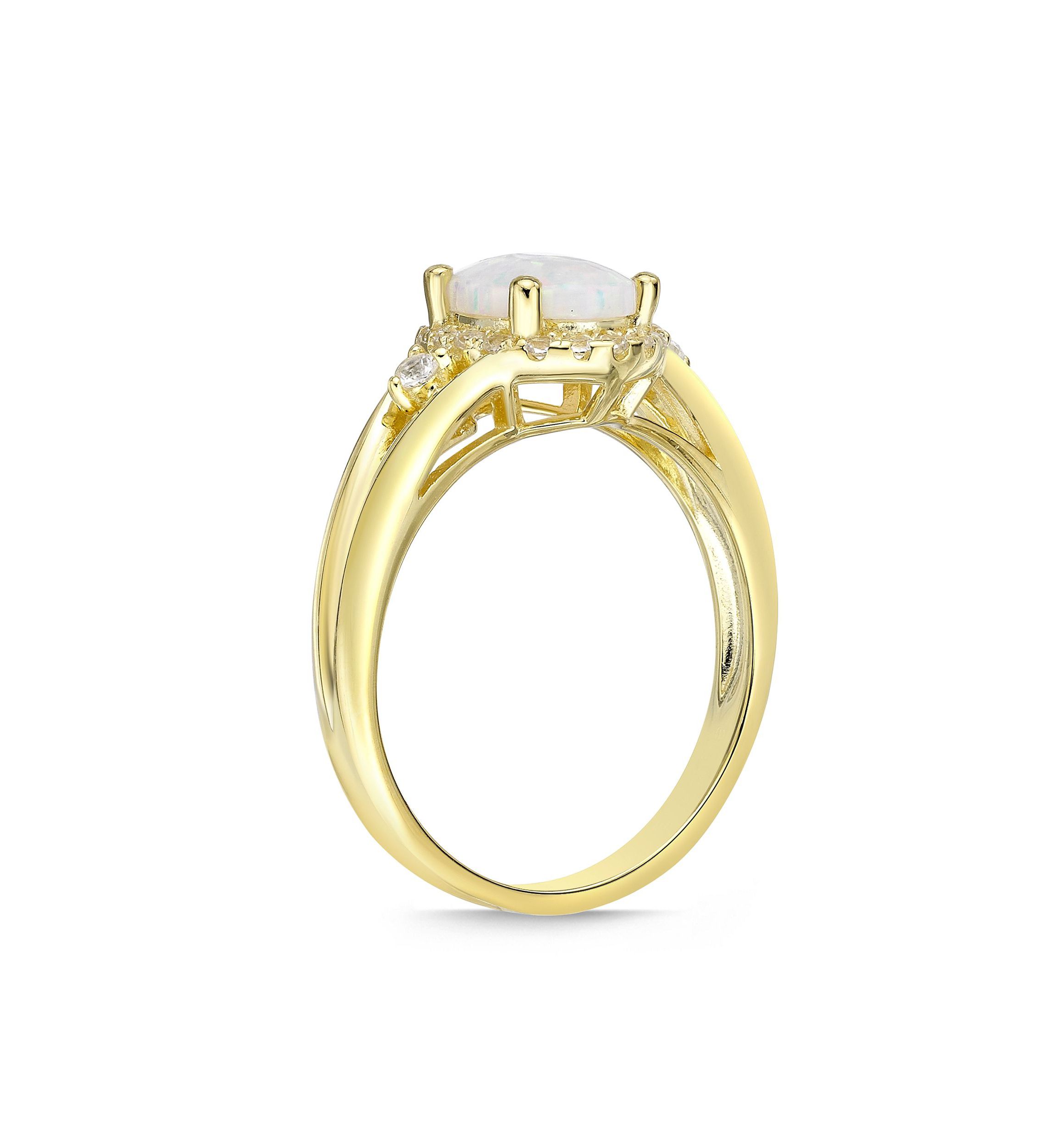 Lab Created 0.85 ct. t.w. Lab-created Opal and 1/6 ct. t.w. Lab-Created White Sapphire Ring in Gold Plated Sterling Silver