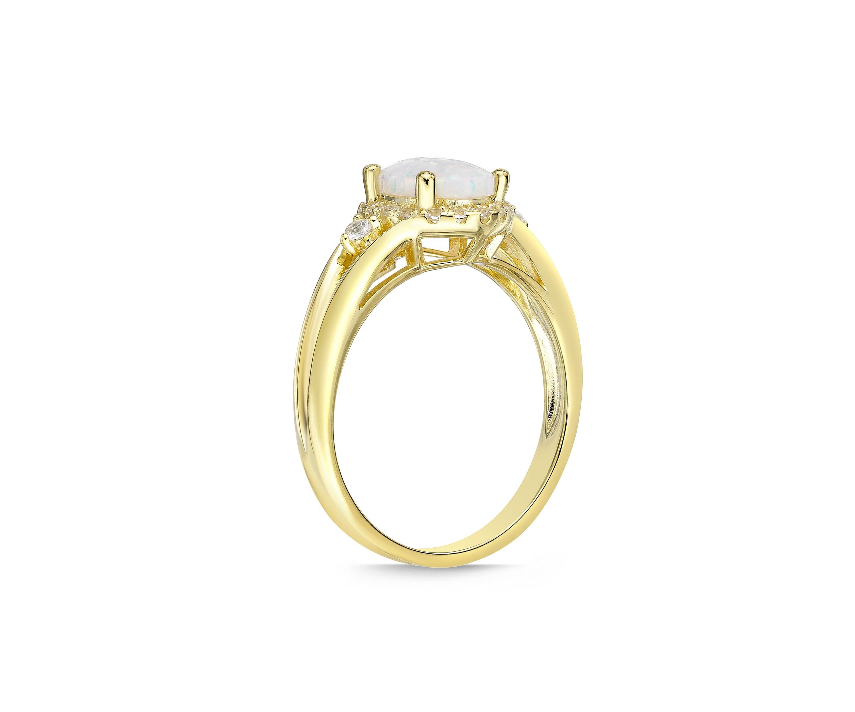 Lab Created 0.85 ct. t.w. Lab-created Opal and 1/6 ct. t.w. Lab-Created White Sapphire Ring in Gold Plated Sterling Silver
