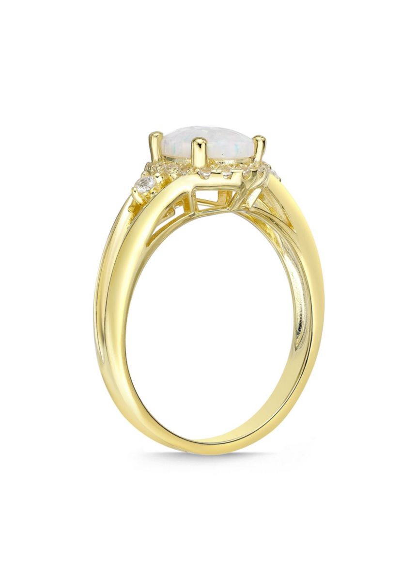Lab Created 0.85 ct. t.w. Lab-created Opal and 1/6 ct. t.w. Lab-Created White Sapphire Ring in Gold Plated Sterling Silver