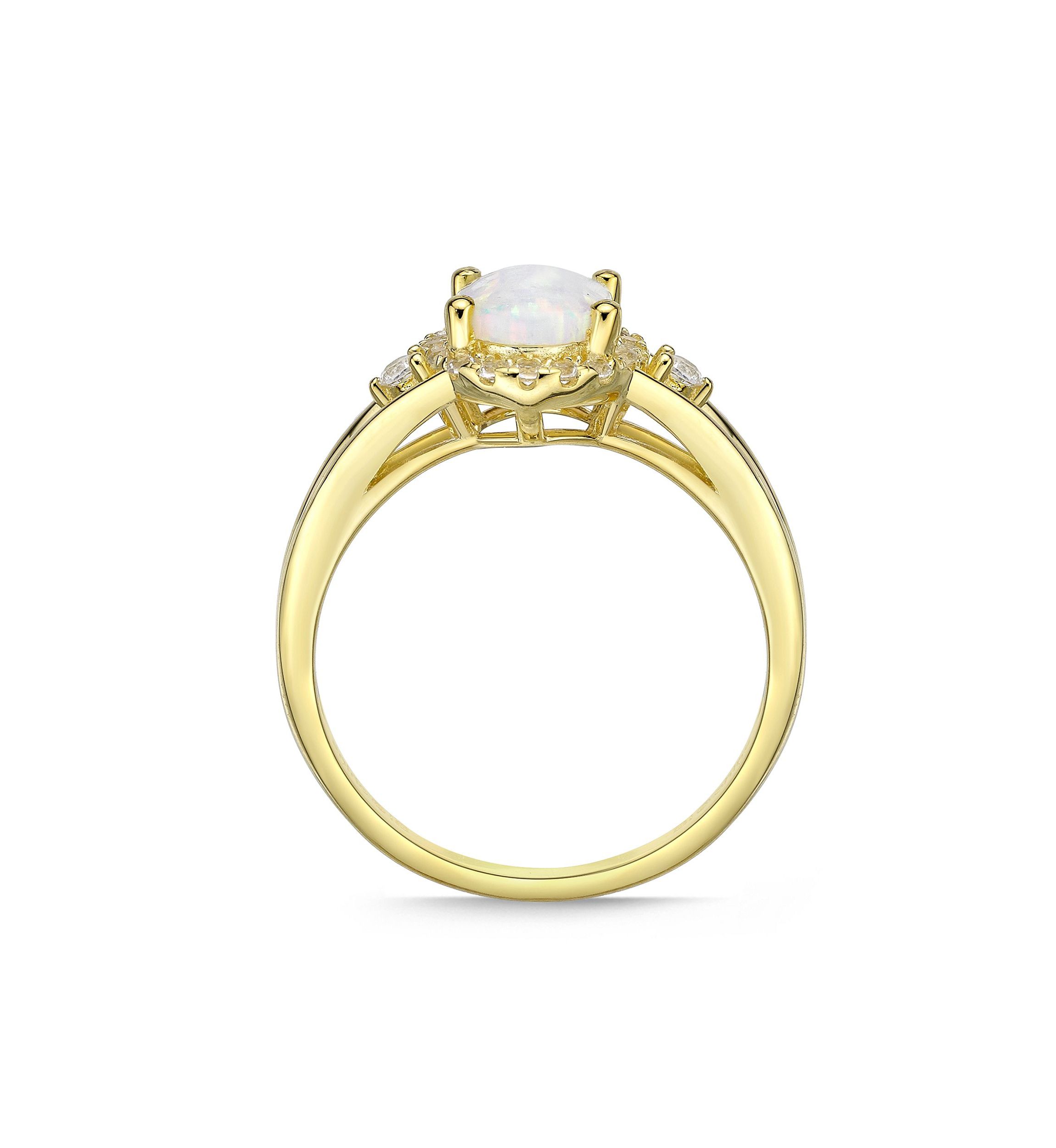 Lab Created 0.85 ct. t.w. Lab-created Opal and 1/6 ct. t.w. Lab-Created White Sapphire Ring in Gold Plated Sterling Silver