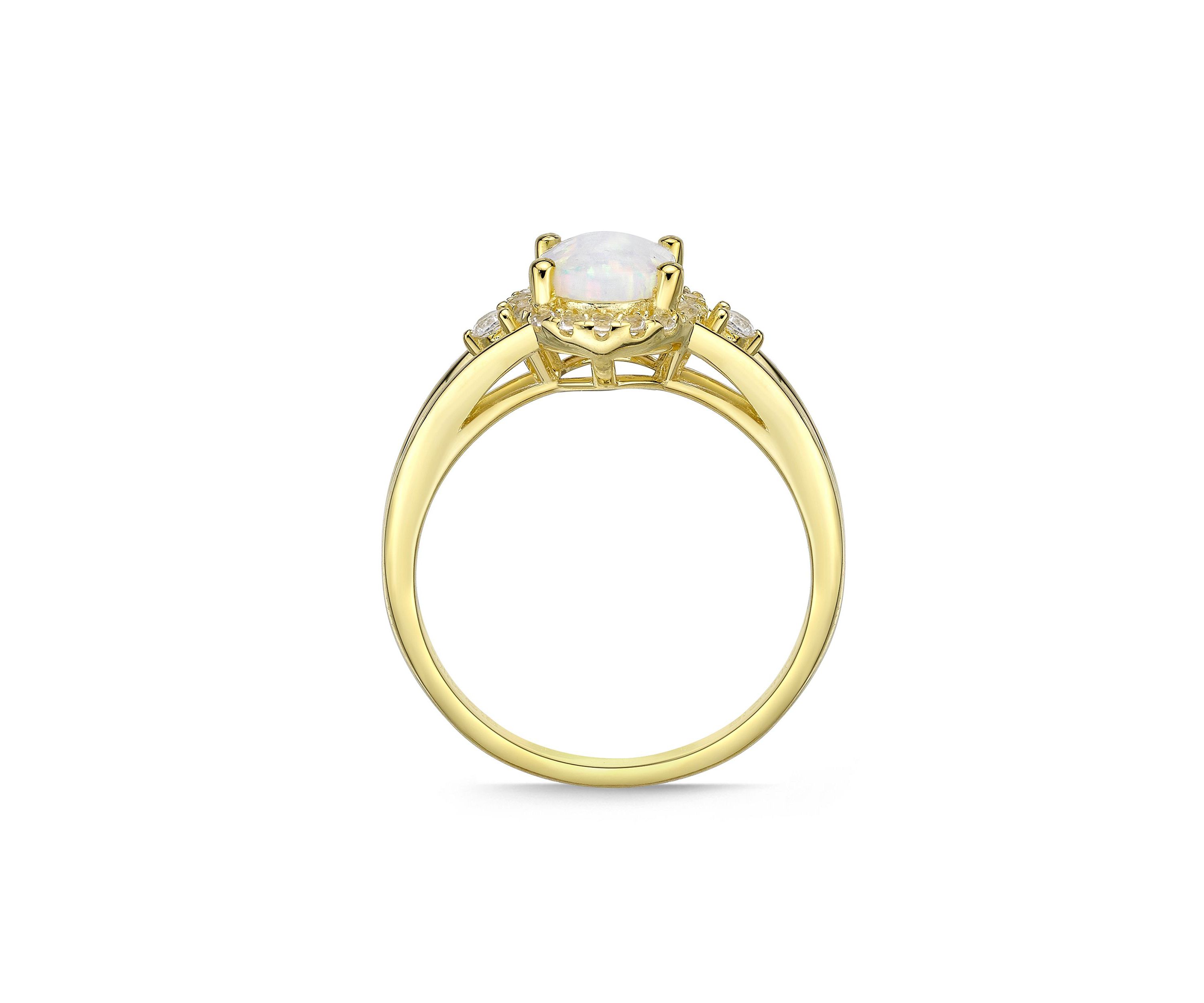 Lab Created 0.85 ct. t.w. Lab-created Opal and 1/6 ct. t.w. Lab-Created White Sapphire Ring in Gold Plated Sterling Silver