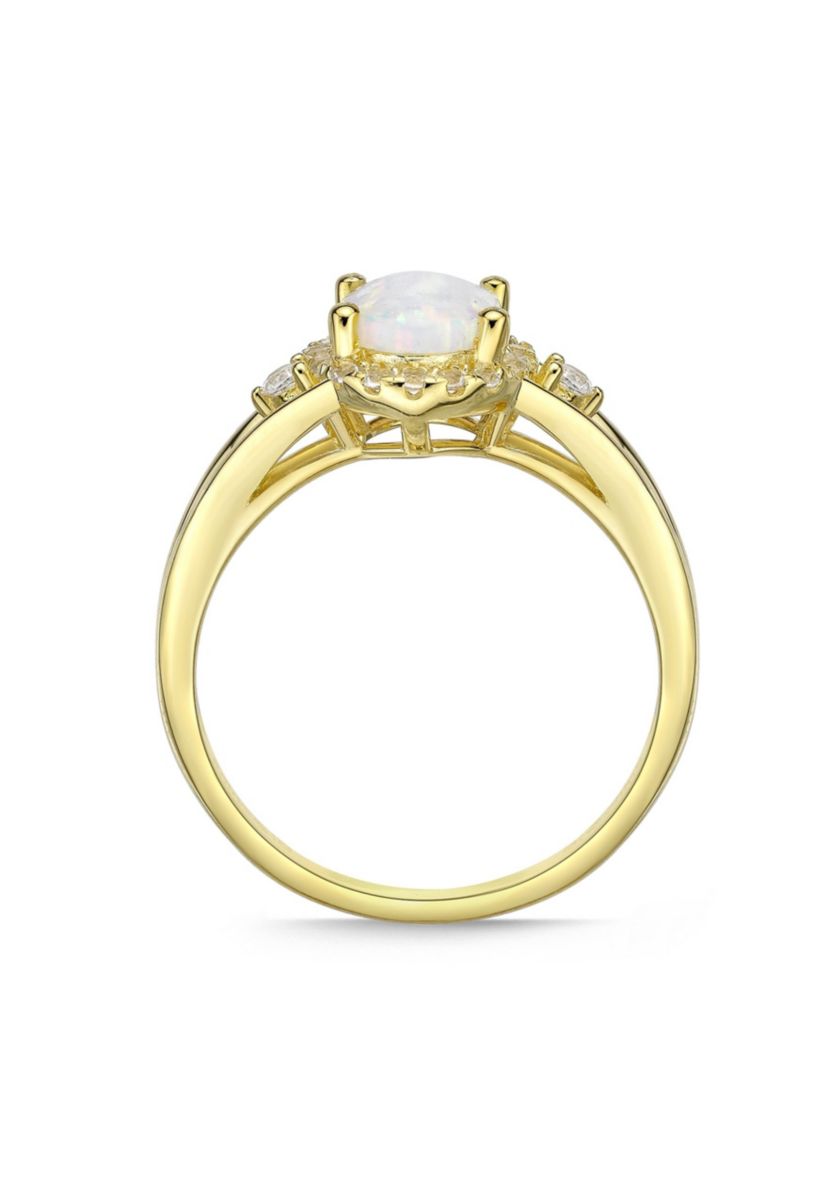 Lab Created 0.85 ct. t.w. Lab-created Opal and 1/6 ct. t.w. Lab-Created White Sapphire Ring in Gold Plated Sterling Silver