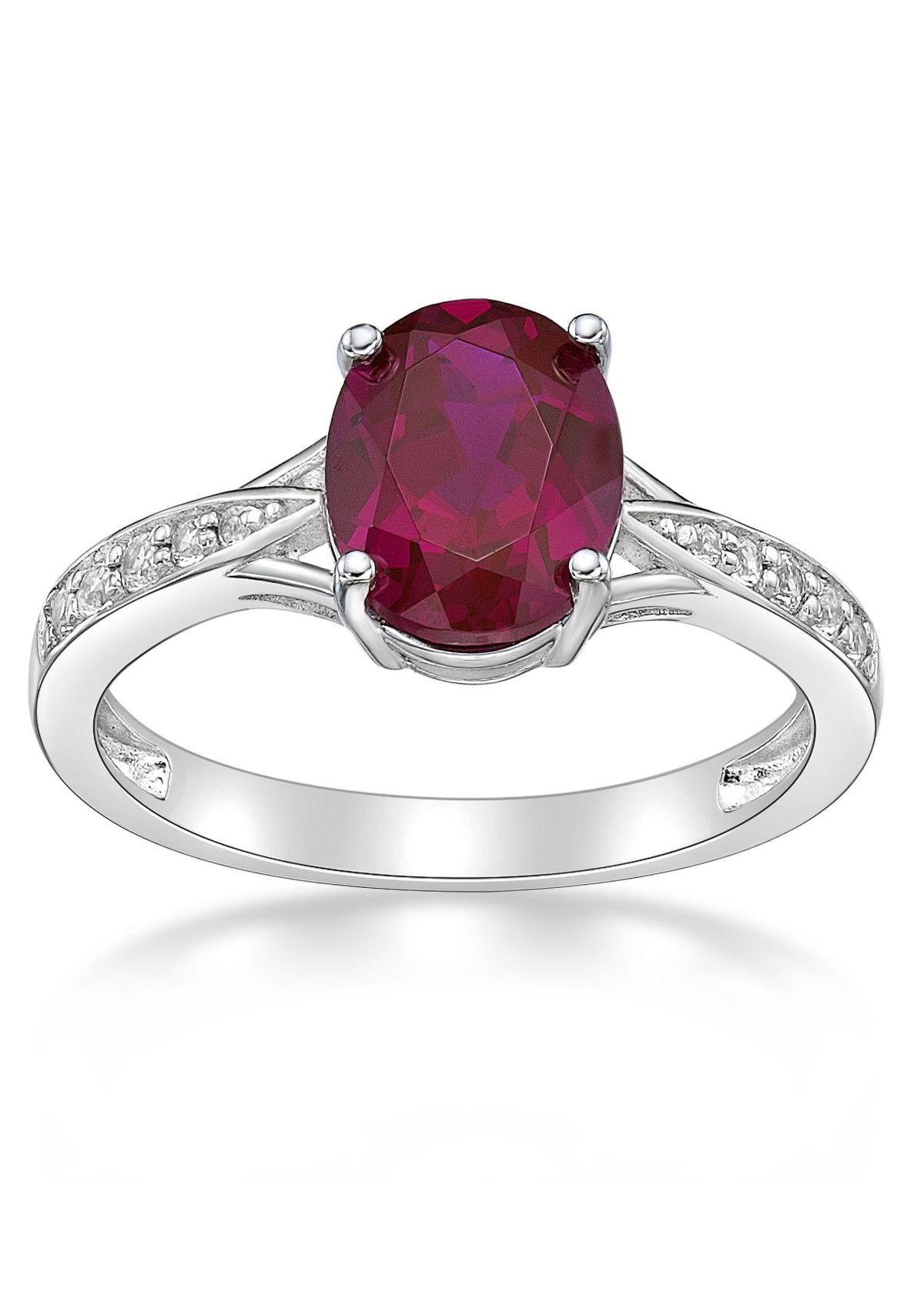 Lab Created 2.2 ct. t.w. Lab-created Ruby and Lab-created White Sapphire Accent Ring in Sterling Silver