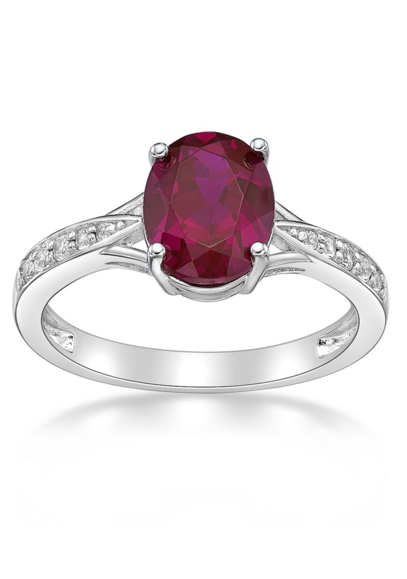 Lab Created 2.2 ct. t.w. Lab-created Ruby and Lab-created White Sapphire Accent Ring in Sterling Silver