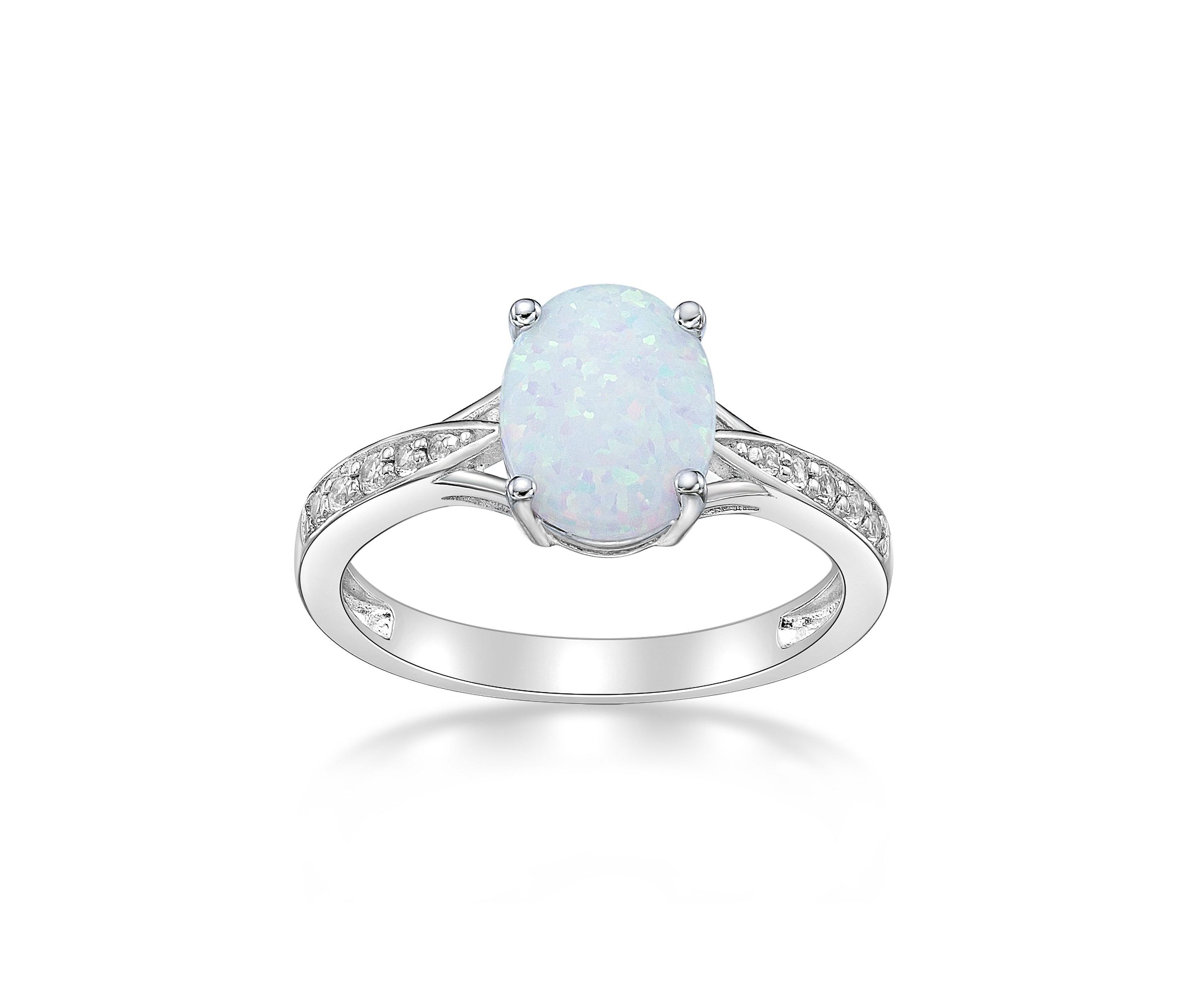 Lab Created 1.1 ct. t.w. Lab-created Opal and Lab-created White Sapphire Accent Ring in Sterling Silver