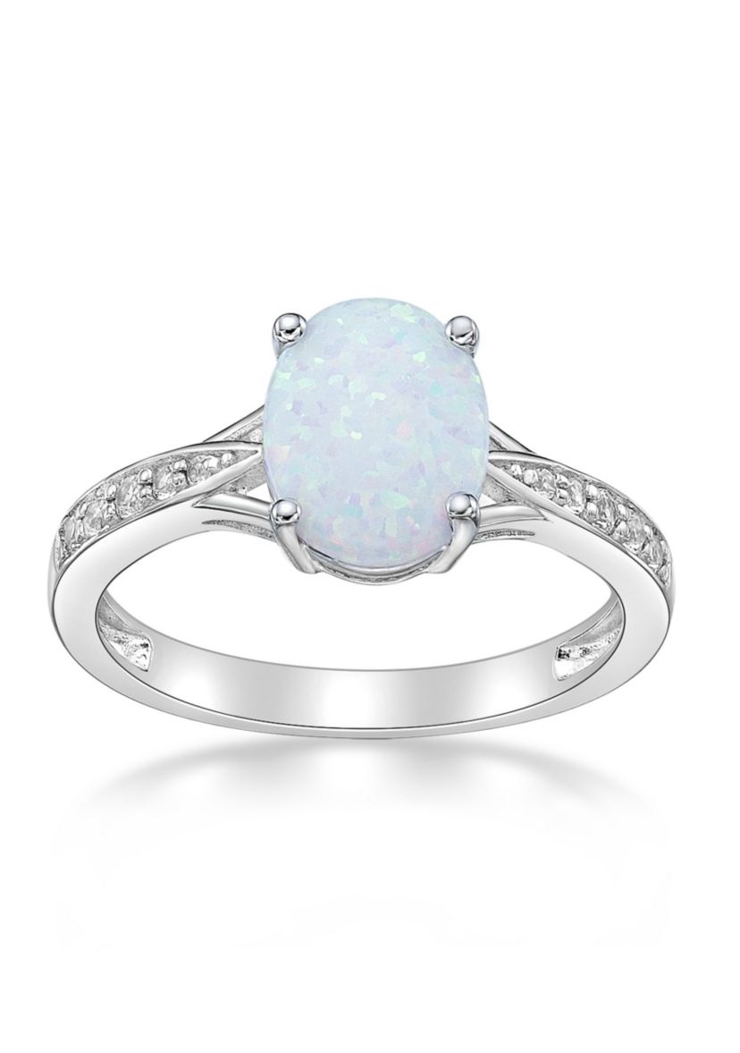 Lab Created 1.1 ct. t.w. Lab-created Opal and Lab-created White Sapphire Accent Ring in Sterling Silver