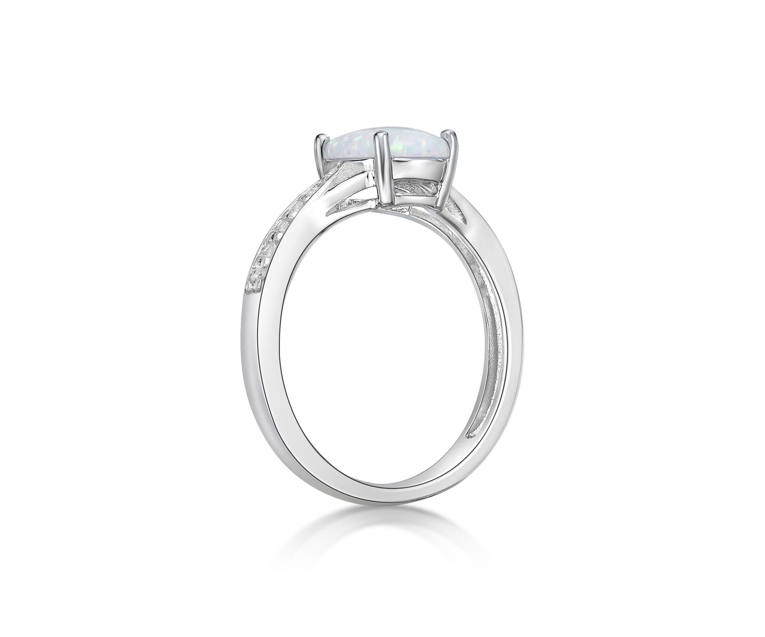 Lab Created 1.1 ct. t.w. Lab-created Opal and Lab-created White Sapphire Accent Ring in Sterling Silver