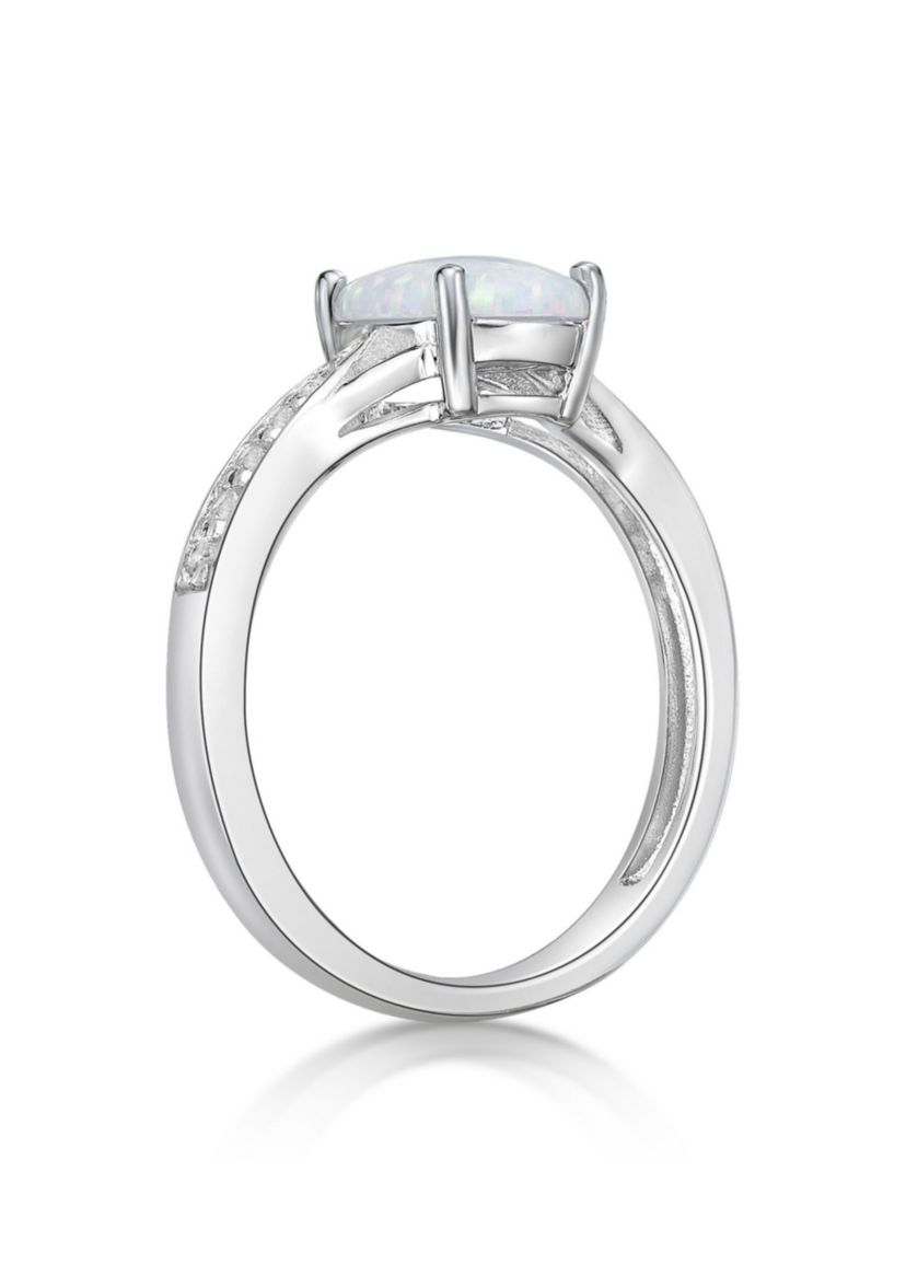Lab Created 1.1 ct. t.w. Lab-created Opal and Lab-created White Sapphire Accent Ring in Sterling Silver