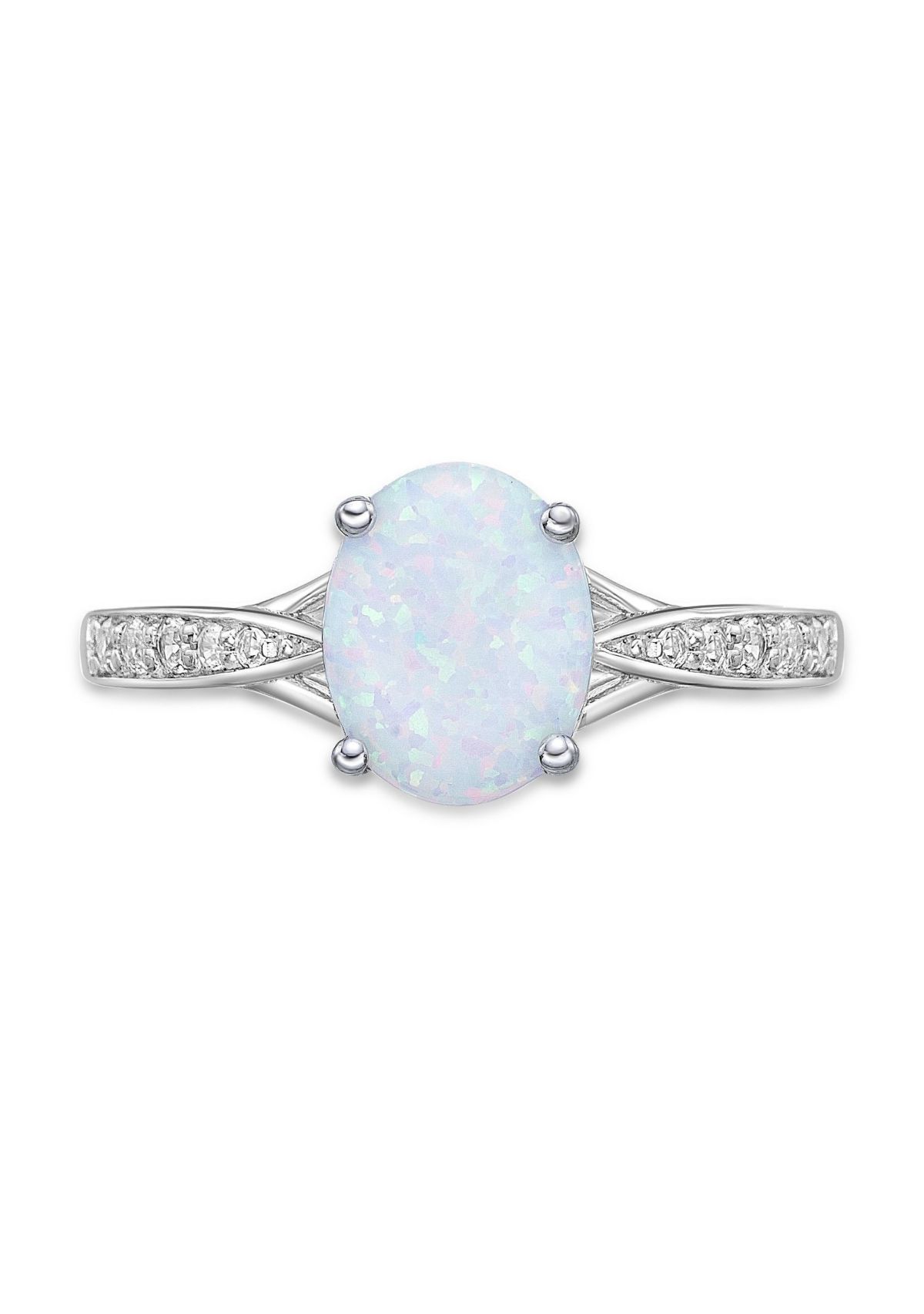 Lab Created 1.1 ct. t.w. Lab-created Opal and Lab-created White Sapphire Accent Ring in Sterling Silver