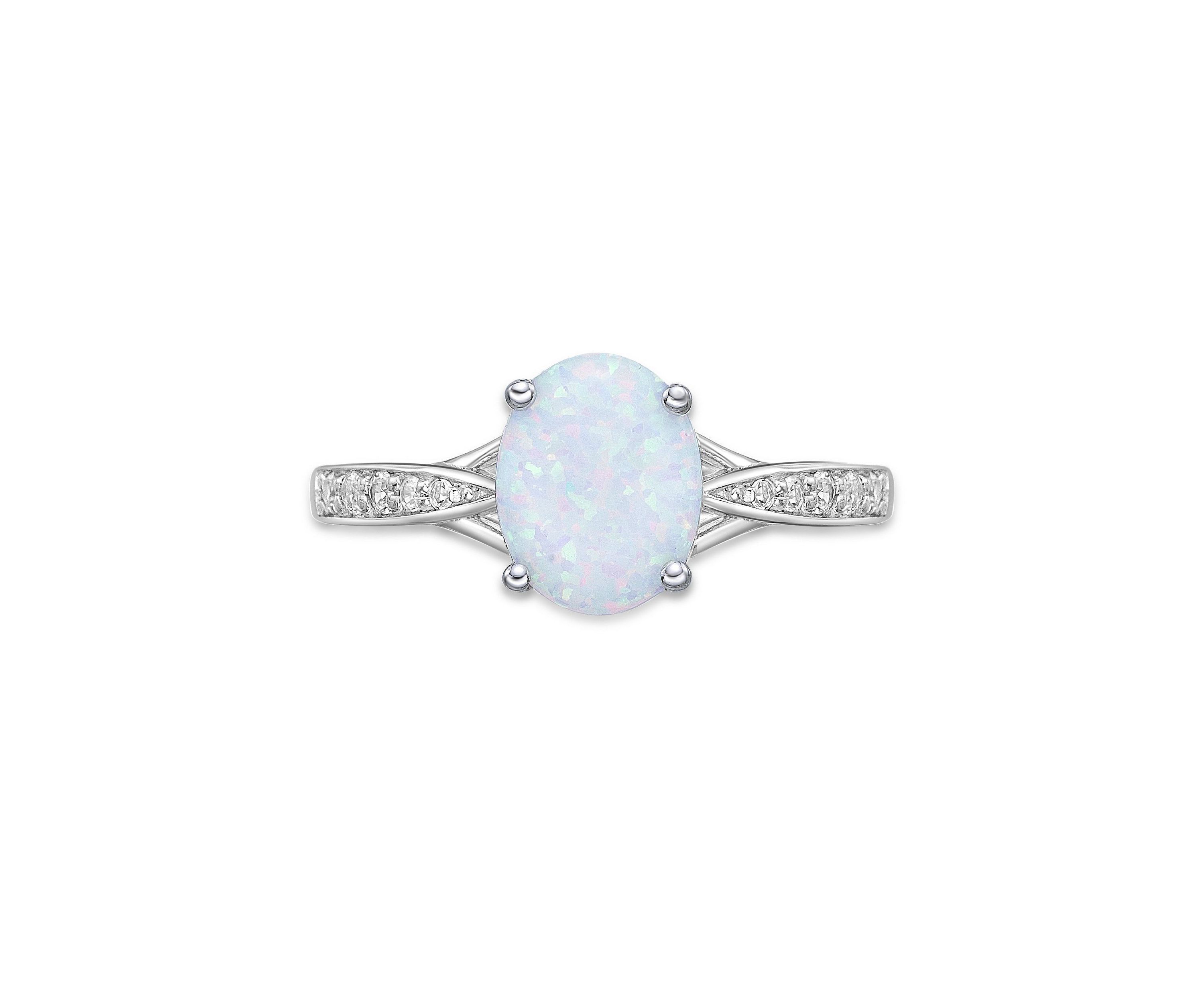 Lab Created 1.1 ct. t.w. Lab-created Opal and Lab-created White Sapphire Accent Ring in Sterling Silver