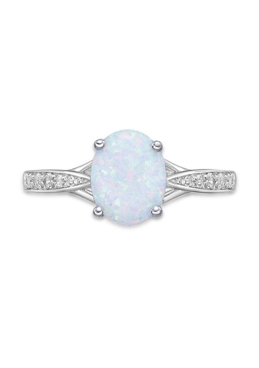 Lab Created 1.1 ct. t.w. Lab-created Opal and Lab-created White Sapphire Accent Ring in Sterling Silver