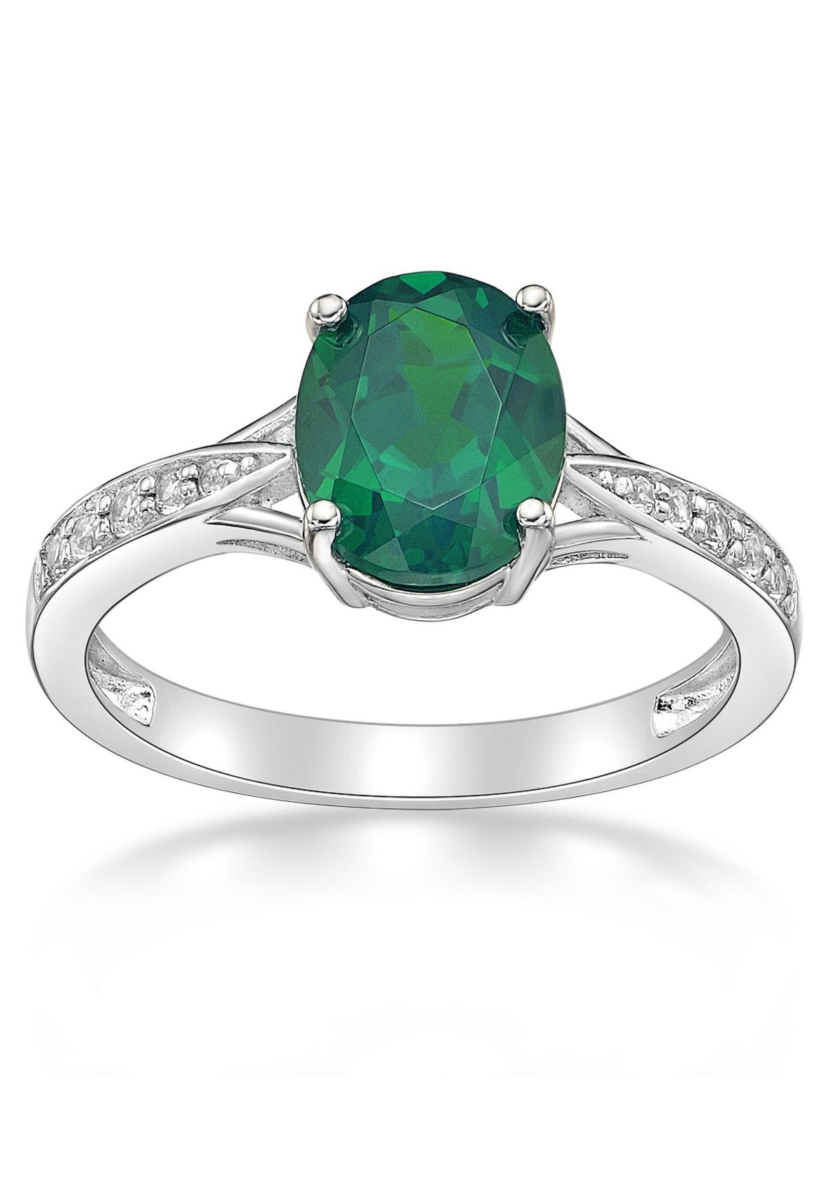 Lab Created 1.8 ct. t.w. Lab-created Emerald and Lab-created White Sapphire Accent Ring in Sterling Silver