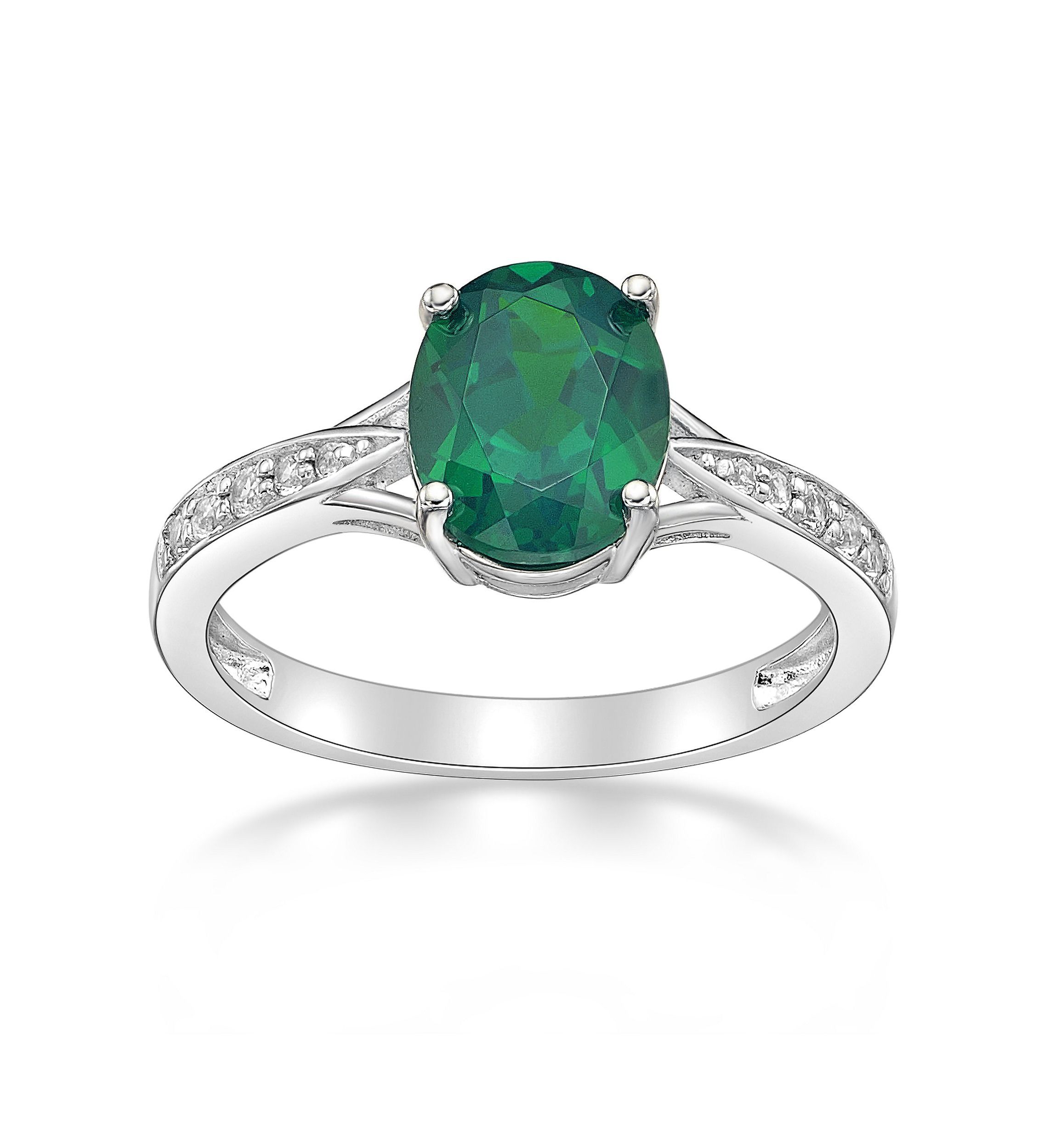 Lab Created 1.8 ct. t.w. Lab-created Emerald and Lab-created White Sapphire Accent Ring in Sterling Silver