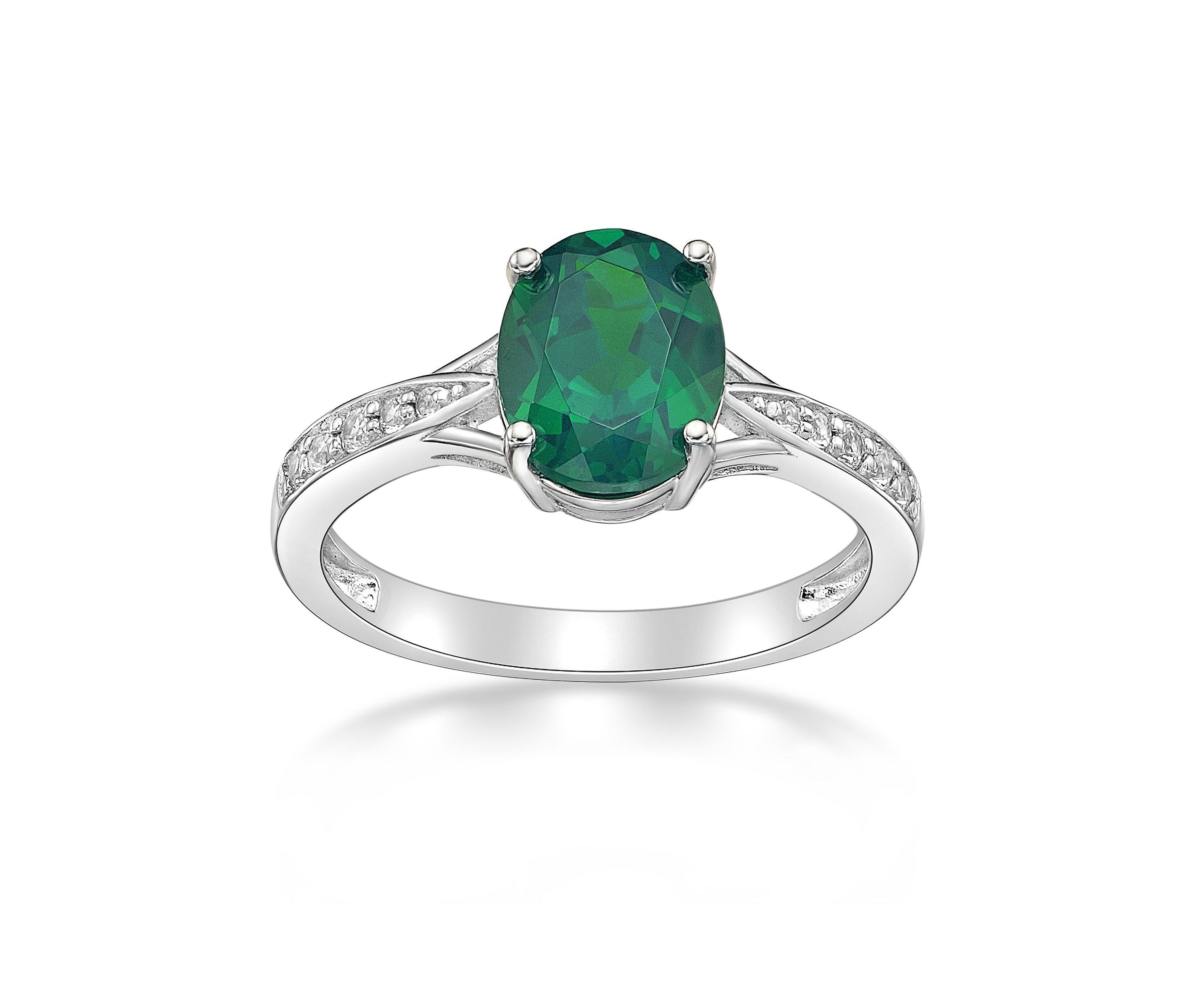 Lab Created 1.8 ct. t.w. Lab-created Emerald and Lab-created White Sapphire Accent Ring in Sterling Silver