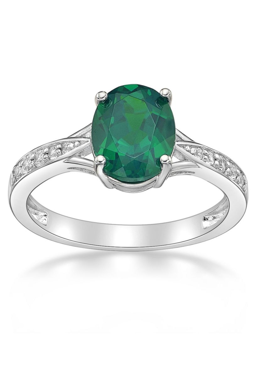 Lab Created 1.8 ct. t.w. Lab-created Emerald and Lab-created White Sapphire Accent Ring in Sterling Silver