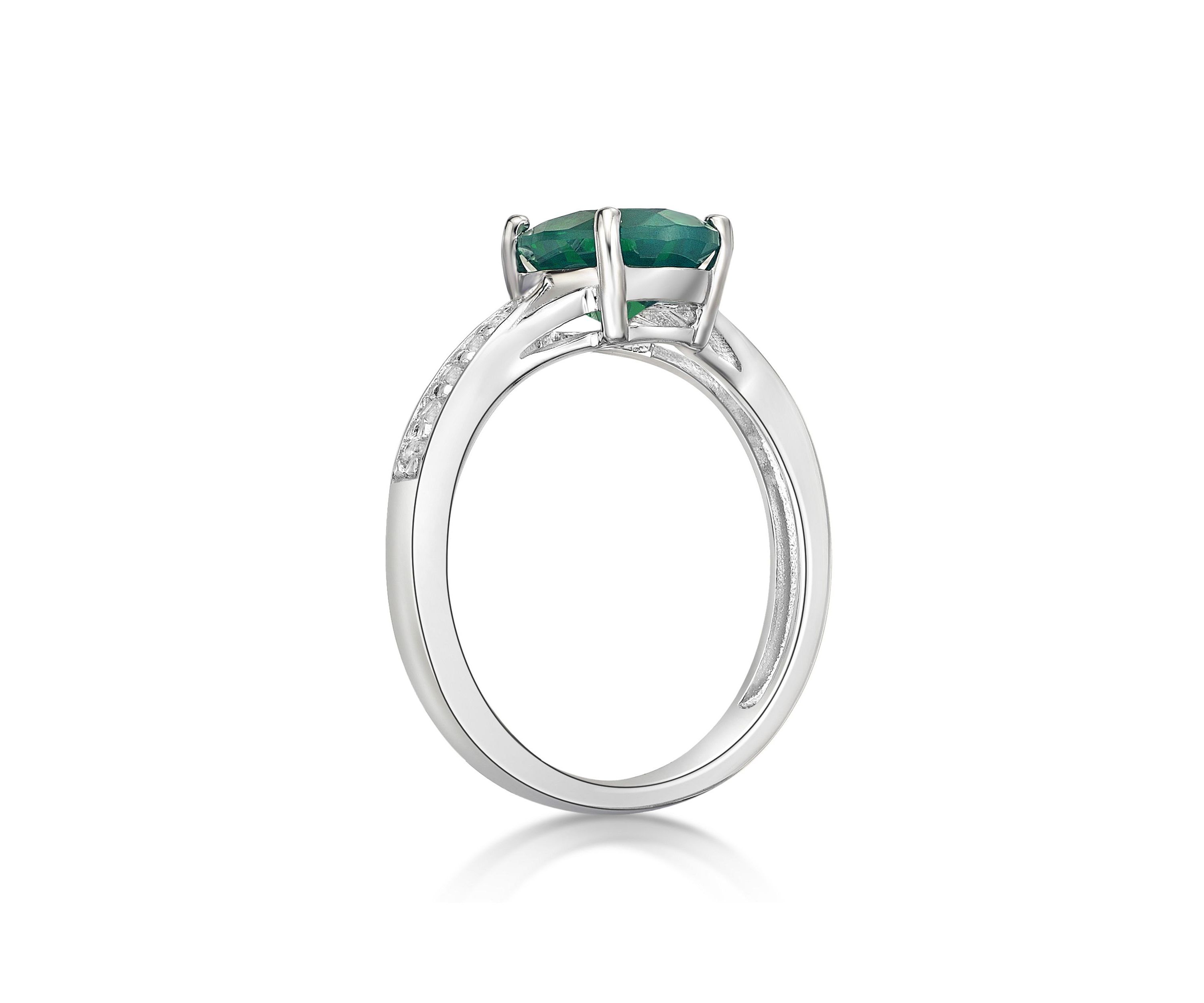 Lab Created 1.8 ct. t.w. Lab-created Emerald and Lab-created White Sapphire Accent Ring in Sterling Silver