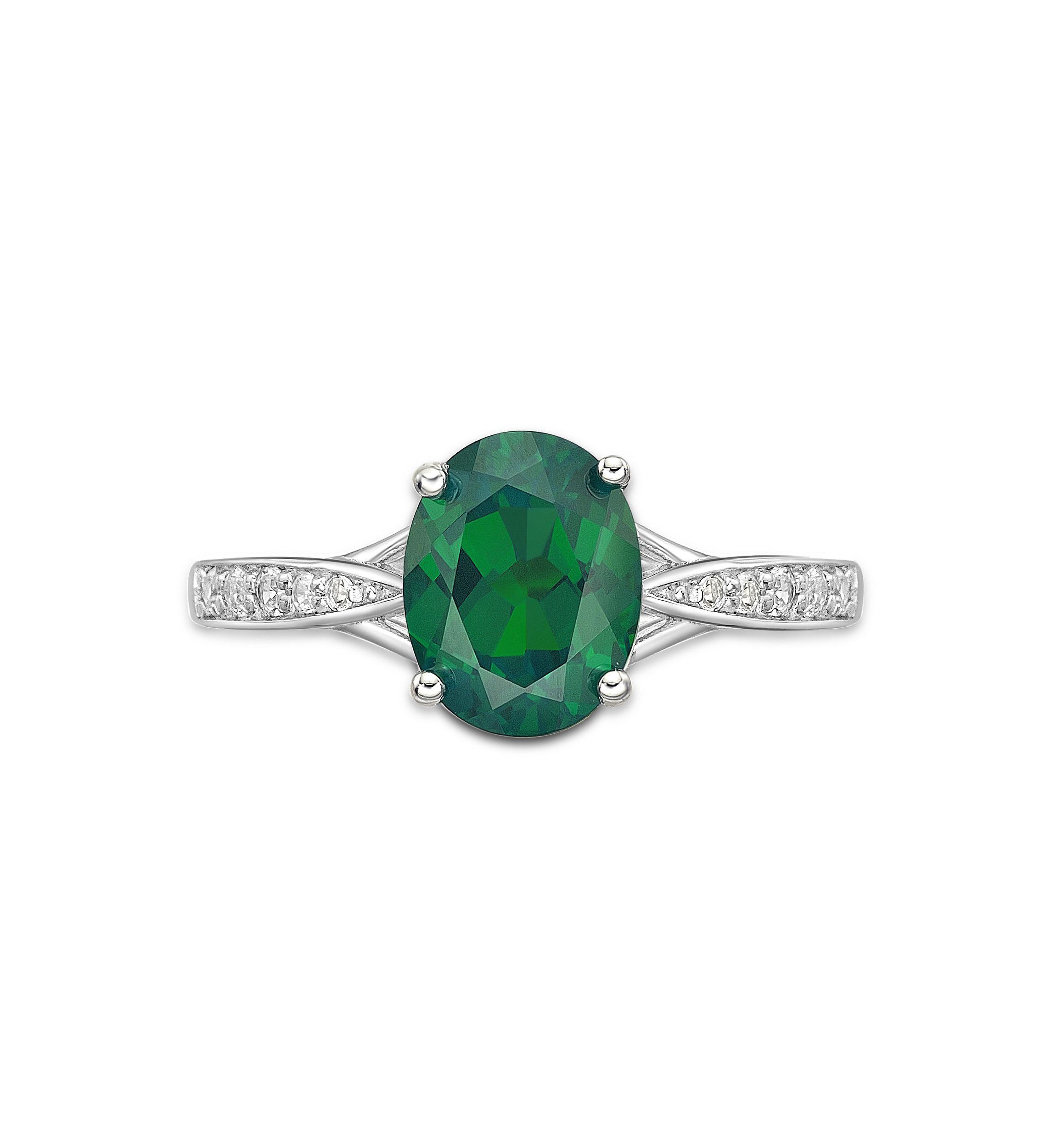 Lab Created 1.8 ct. t.w. Lab-created Emerald and Lab-created White Sapphire Accent Ring in Sterling Silver