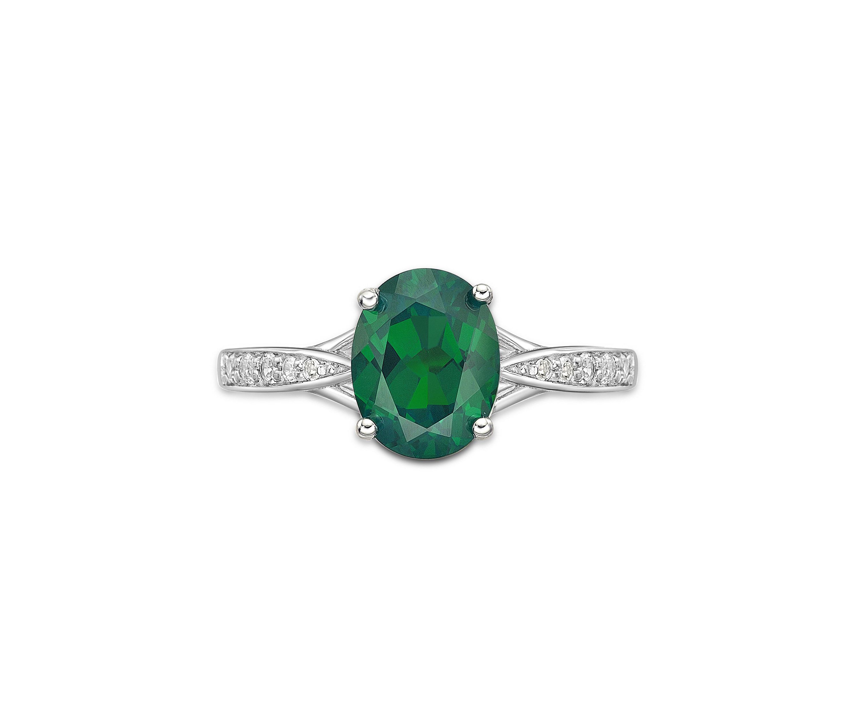 Lab Created 1.8 ct. t.w. Lab-created Emerald and Lab-created White Sapphire Accent Ring in Sterling Silver