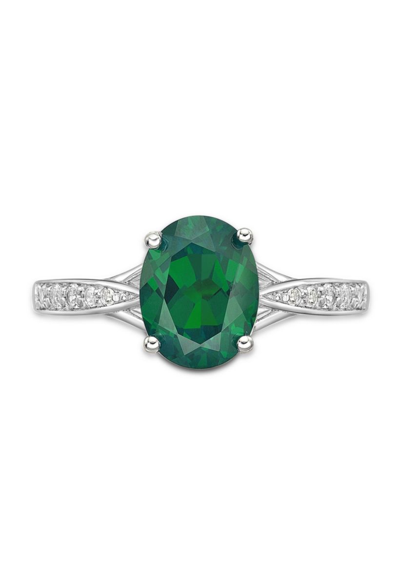 Lab Created 1.8 ct. t.w. Lab-created Emerald and Lab-created White Sapphire Accent Ring in Sterling Silver