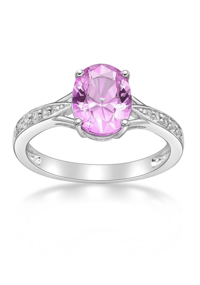 Lab Created 2.2 ct. t.w. Lab-created Pink Sapphire and Lab-created White Sapphire Accent Ring in Sterling Silver