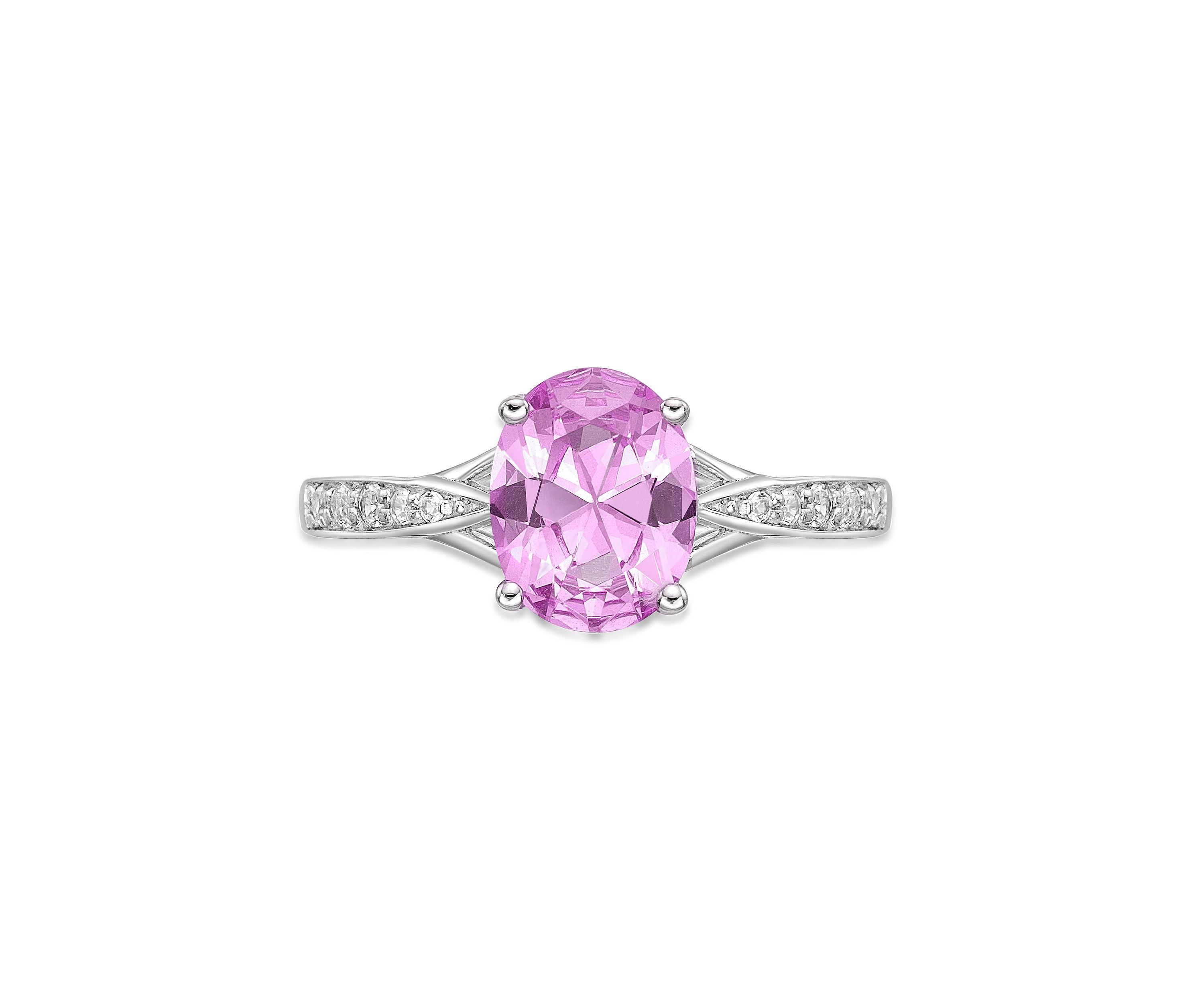 Lab Created 2.2 ct. t.w. Lab-created Pink Sapphire and Lab-created White Sapphire Accent Ring in Sterling Silver
