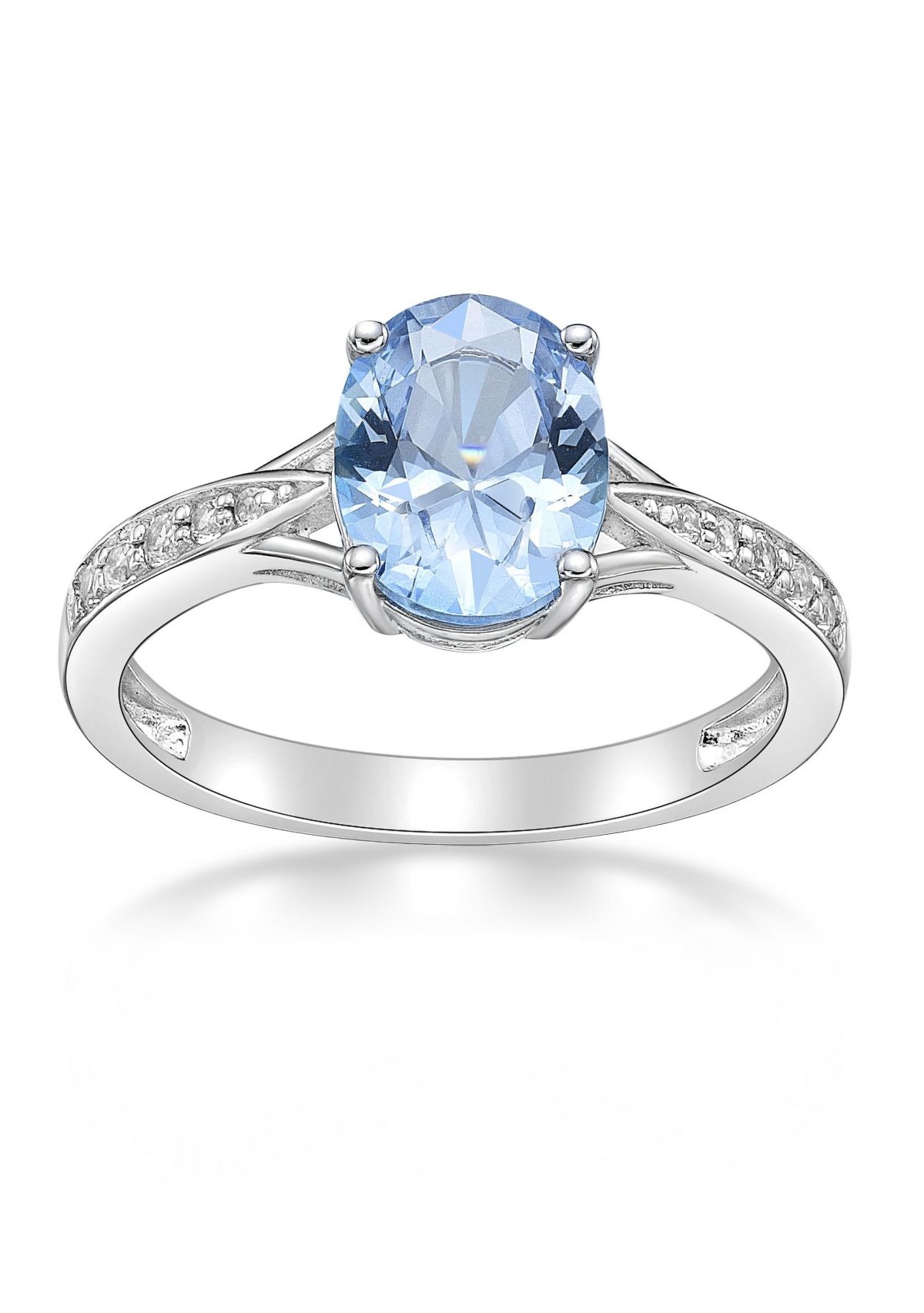 Lab Created 1.75 ct. t.w. Lab-created Aquamarine and Lab-created White Sapphire Accent Ring in Sterling Silver