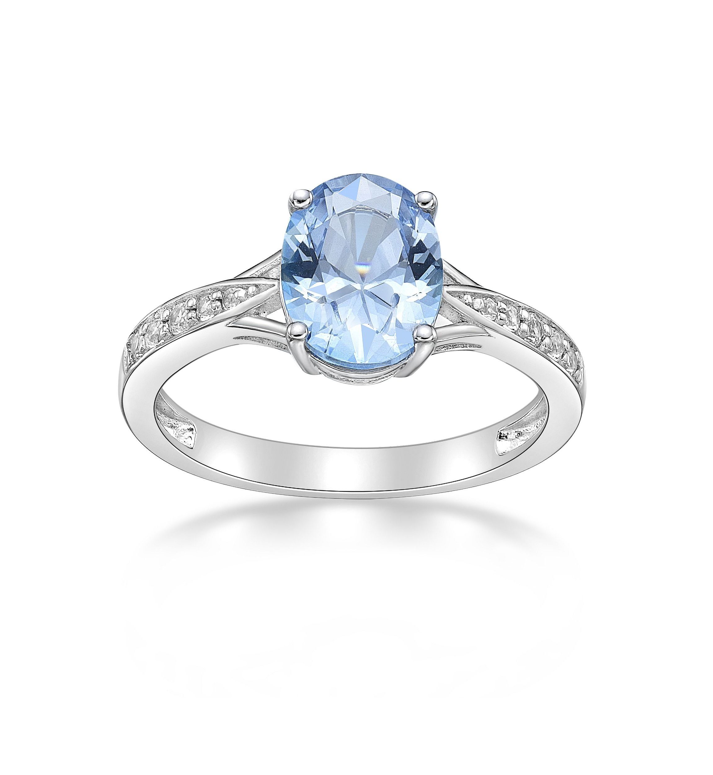 Lab Created 1.75 ct. t.w. Lab-created Aquamarine and Lab-created White Sapphire Accent Ring in Sterling Silver