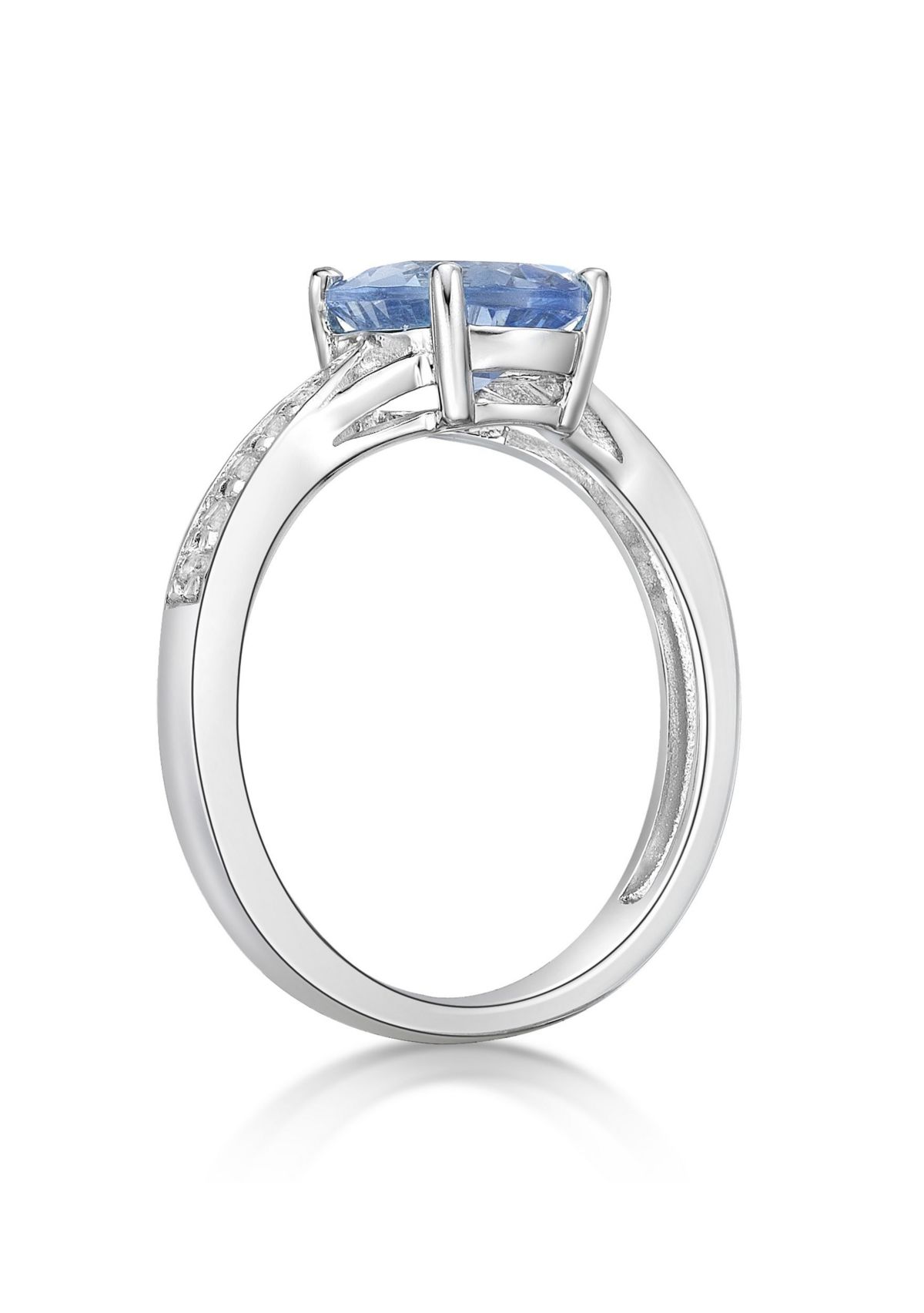 Lab Created 1.75 ct. t.w. Lab-created Aquamarine and Lab-created White Sapphire Accent Ring in Sterling Silver