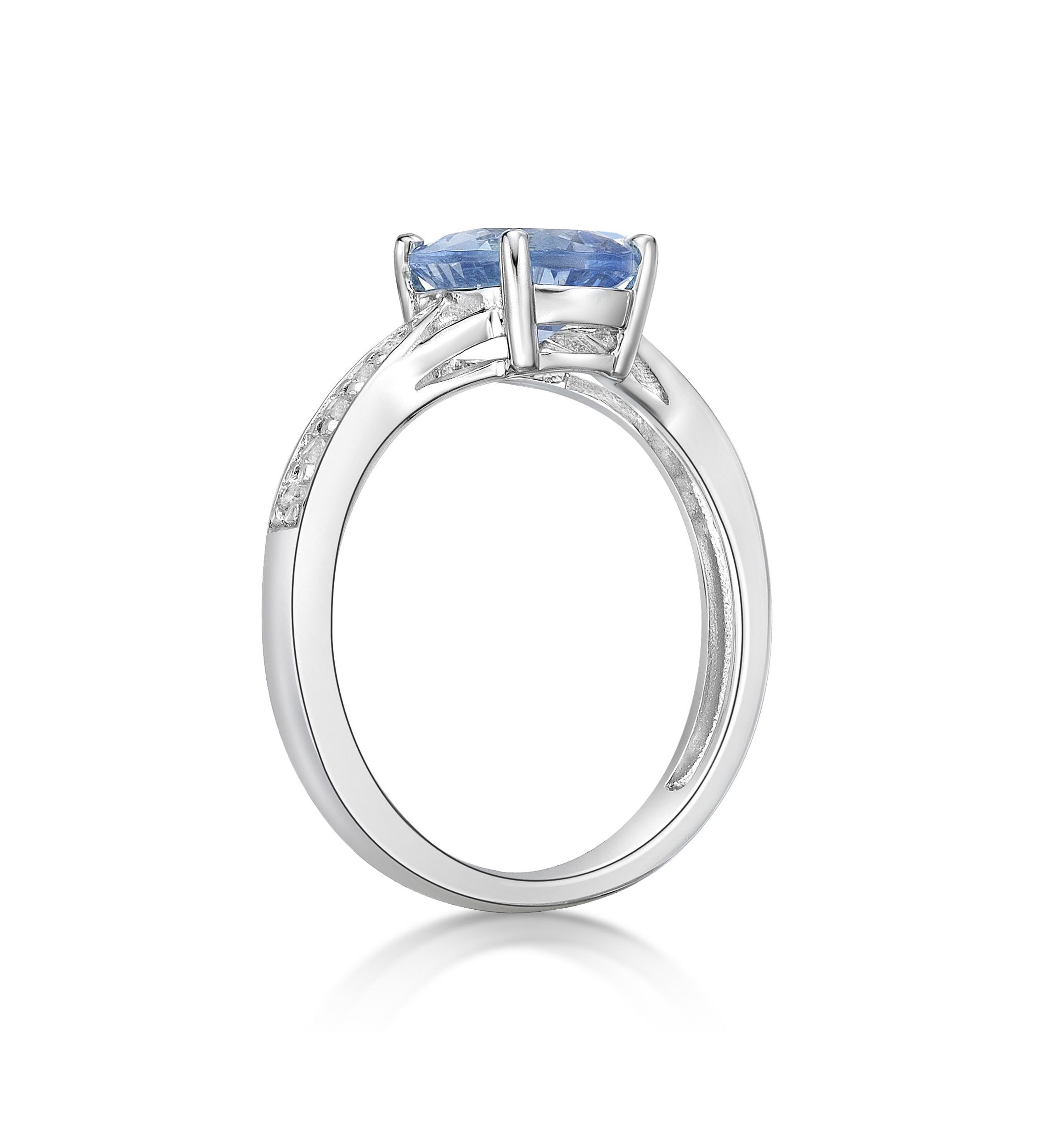 Lab Created 1.75 ct. t.w. Lab-created Aquamarine and Lab-created White Sapphire Accent Ring in Sterling Silver