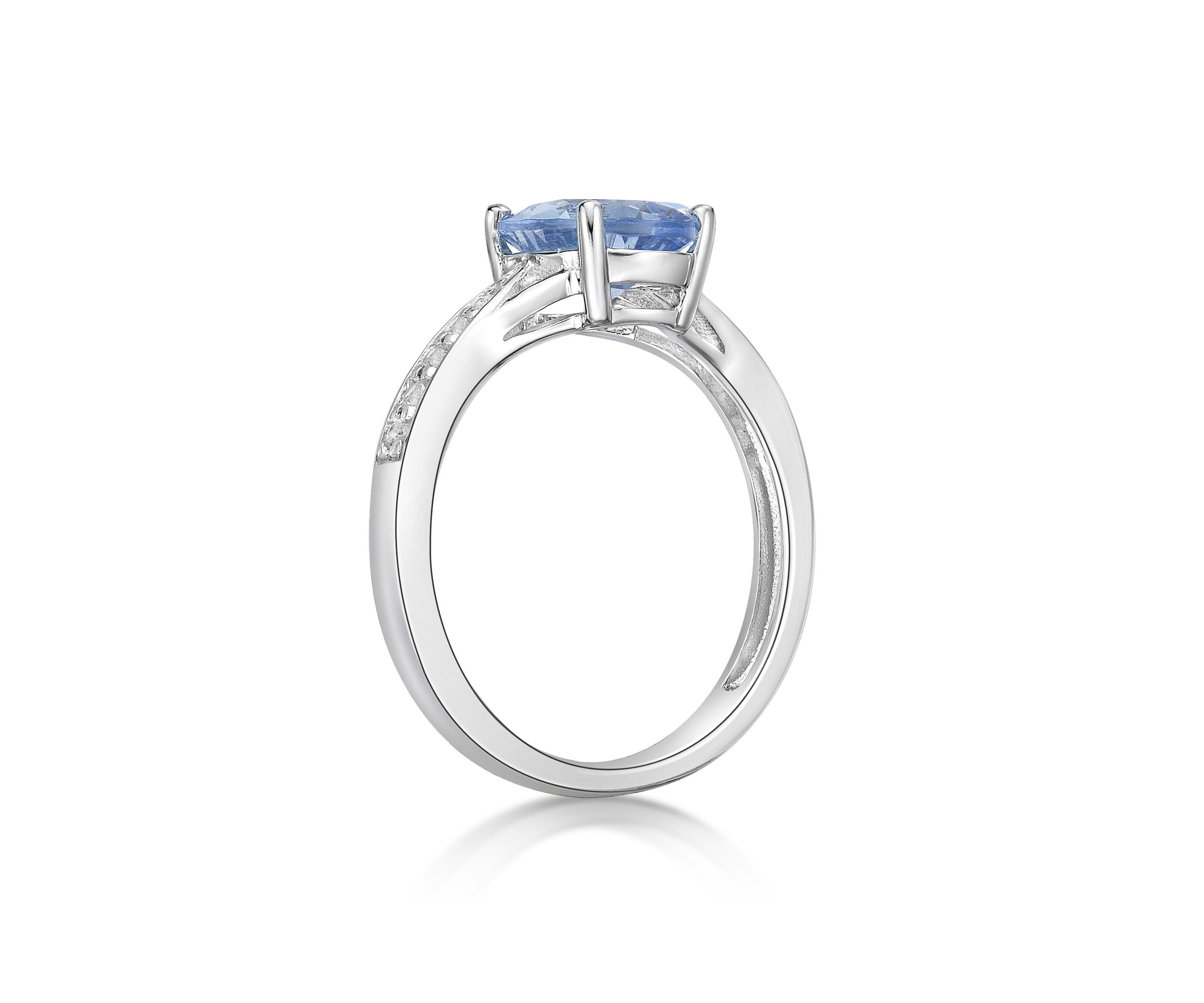 Lab Created 1.75 ct. t.w. Lab-created Aquamarine and Lab-created White Sapphire Accent Ring in Sterling Silver
