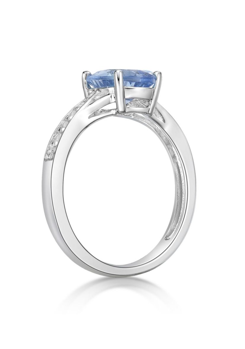 Lab Created 1.75 ct. t.w. Lab-created Aquamarine and Lab-created White Sapphire Accent Ring in Sterling Silver