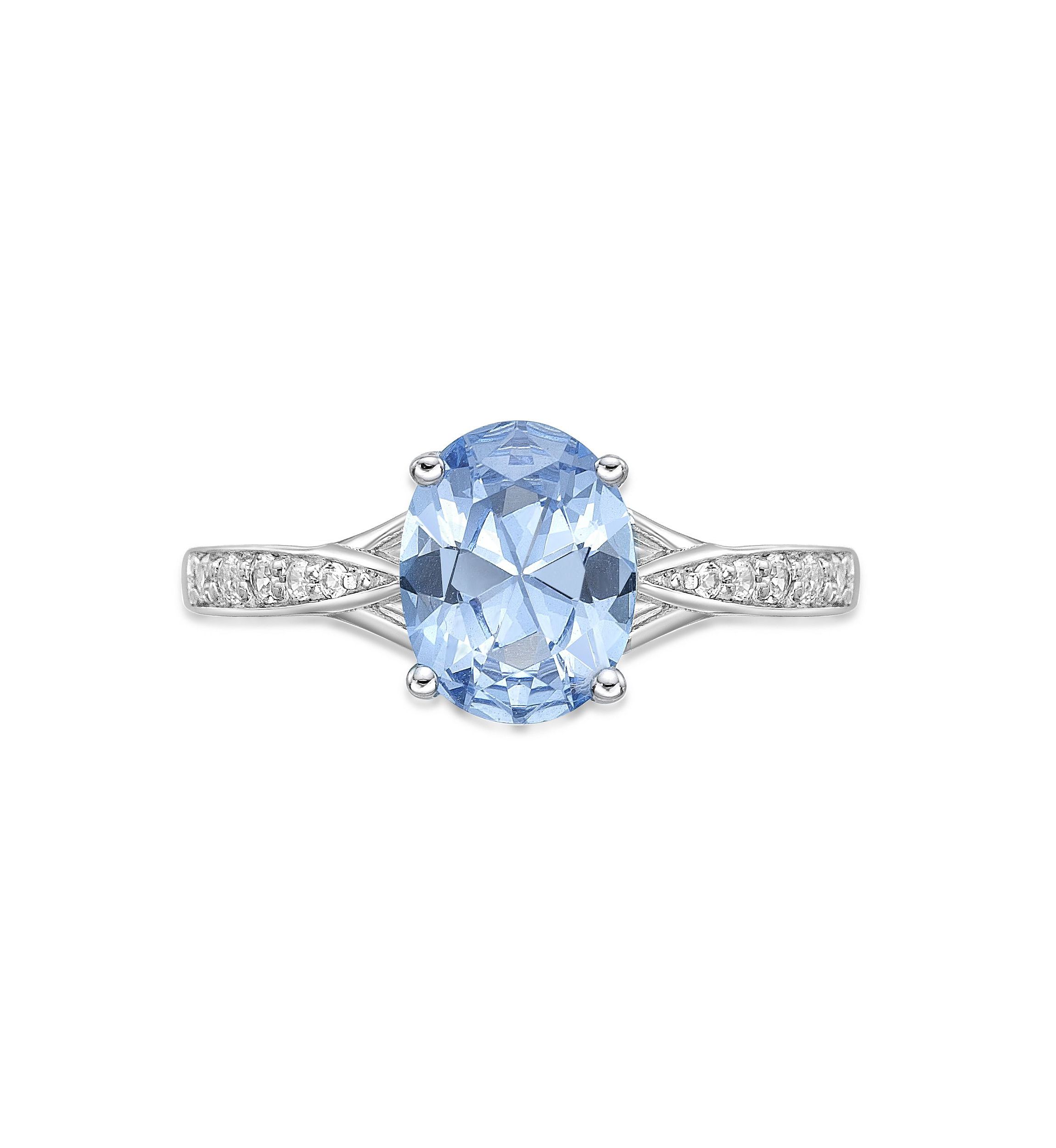 Lab Created 1.75 ct. t.w. Lab-created Aquamarine and Lab-created White Sapphire Accent Ring in Sterling Silver
