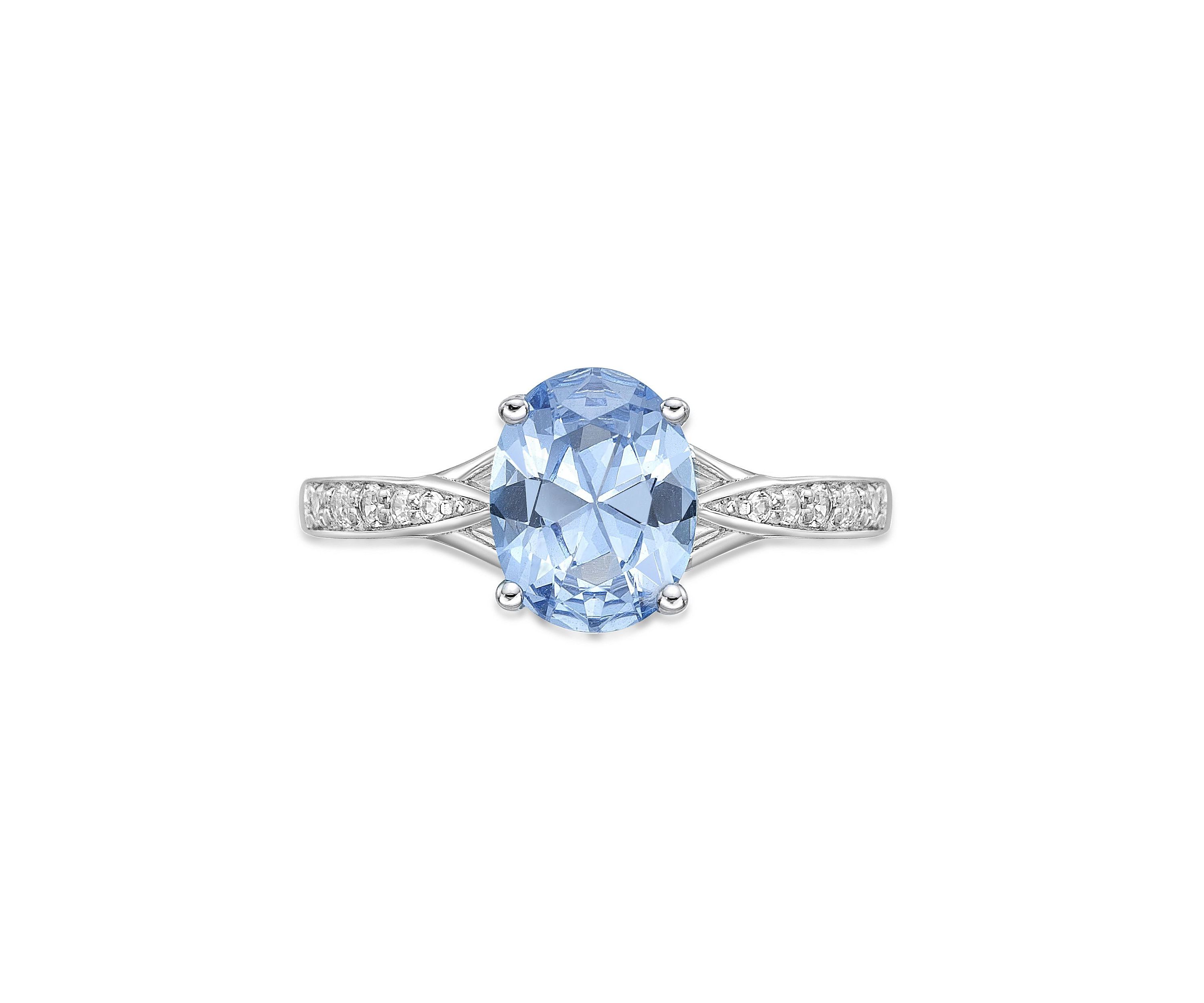 Lab Created 1.75 ct. t.w. Lab-created Aquamarine and Lab-created White Sapphire Accent Ring in Sterling Silver