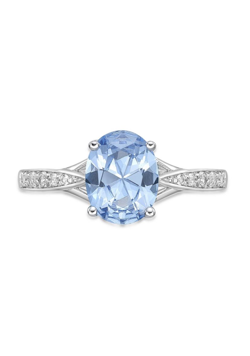 Lab Created 1.75 ct. t.w. Lab-created Aquamarine and Lab-created White Sapphire Accent Ring in Sterling Silver