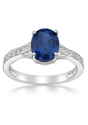 Gemminded Lab Created 2.2 ct. t.w. Lab-created Sapphire and Lab-created White Sapphire Accent Ring in Sterling Silver